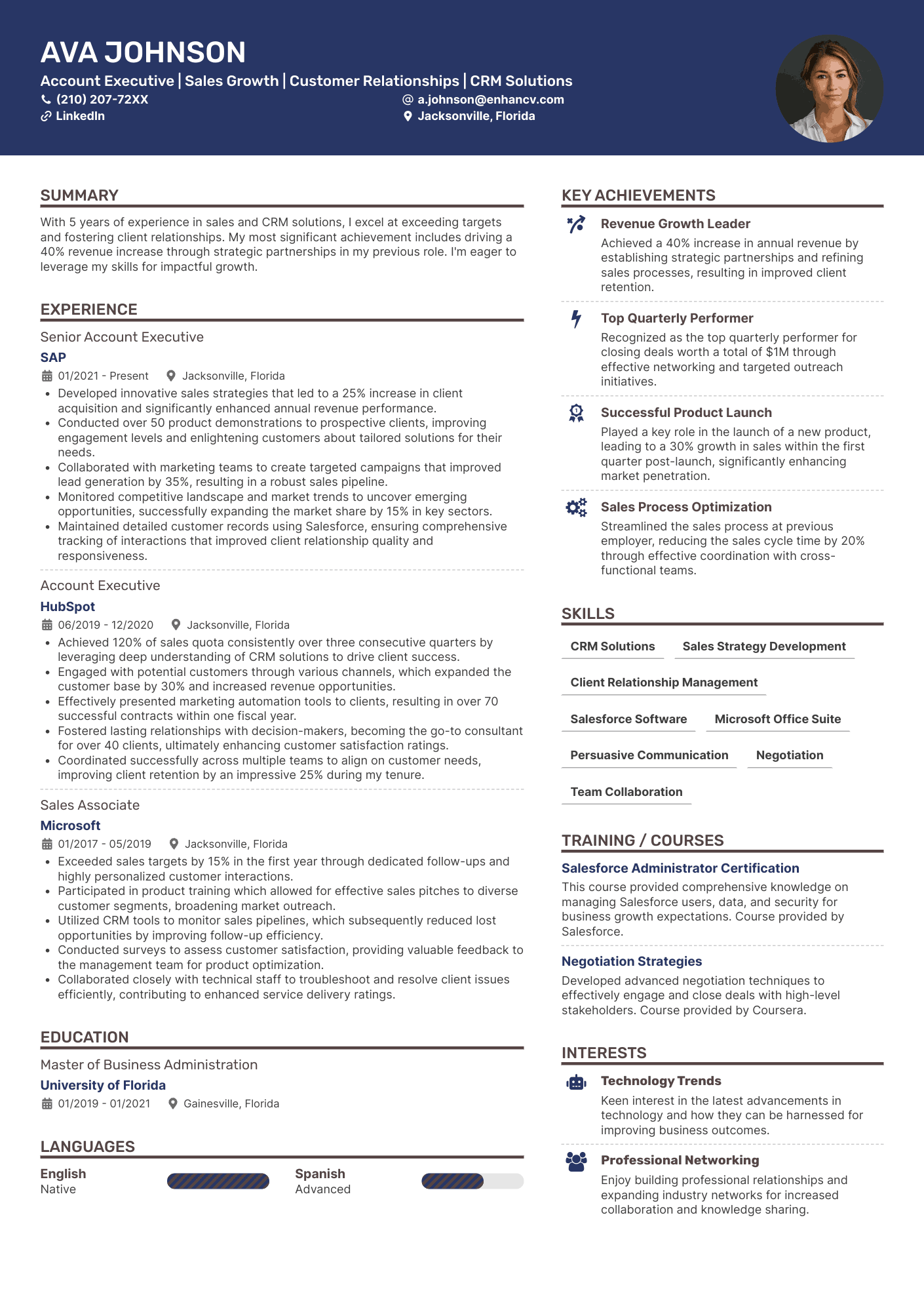 A creative resume template for a graphic designer with purple accent colors and a photo.