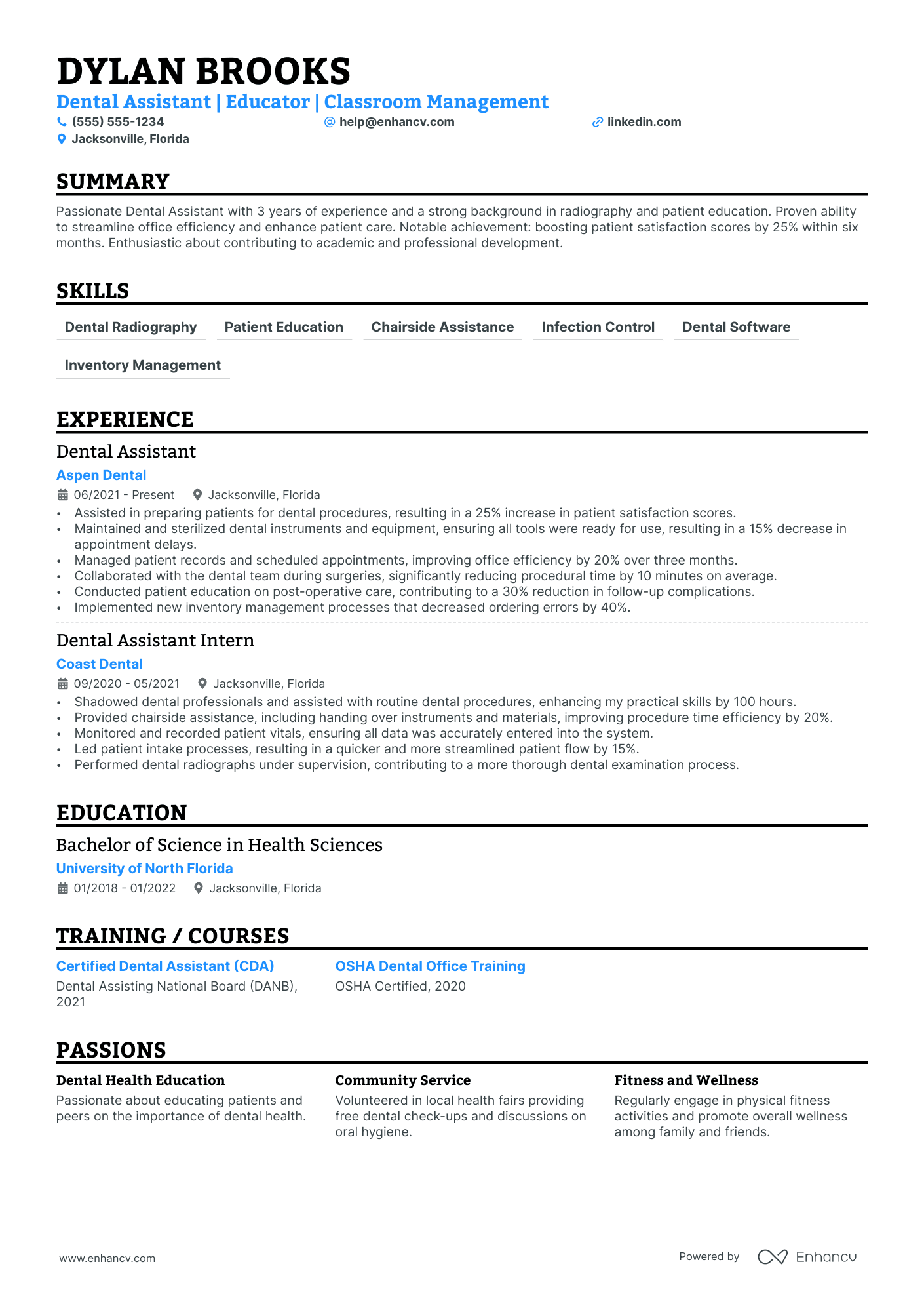 Dental Assistant Instructor resume example