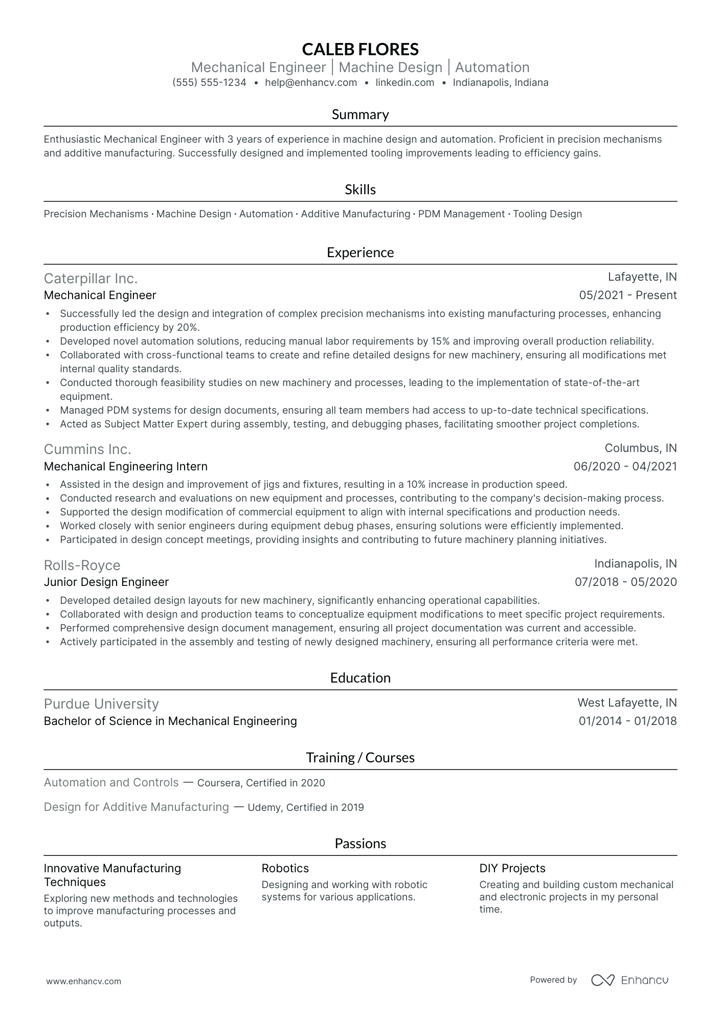 Mechanical Design Engineer resume example