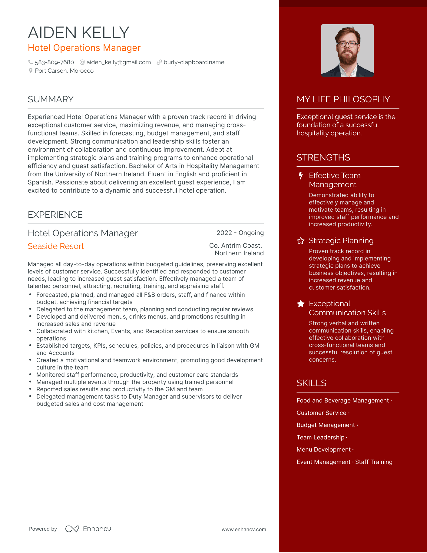 Modern Hotel Operations Manager Resume Example