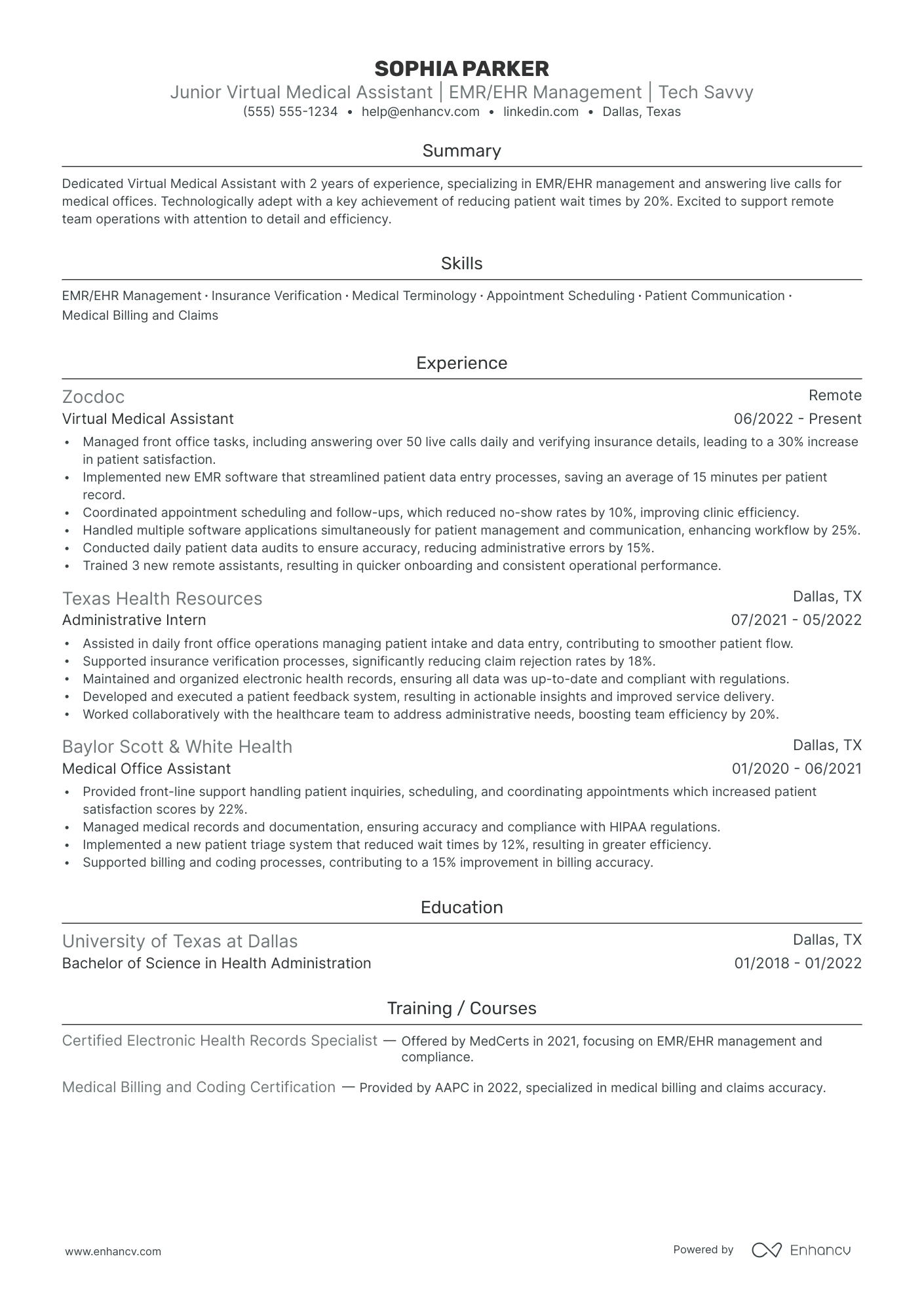 Virtual Medical Assistant resume example