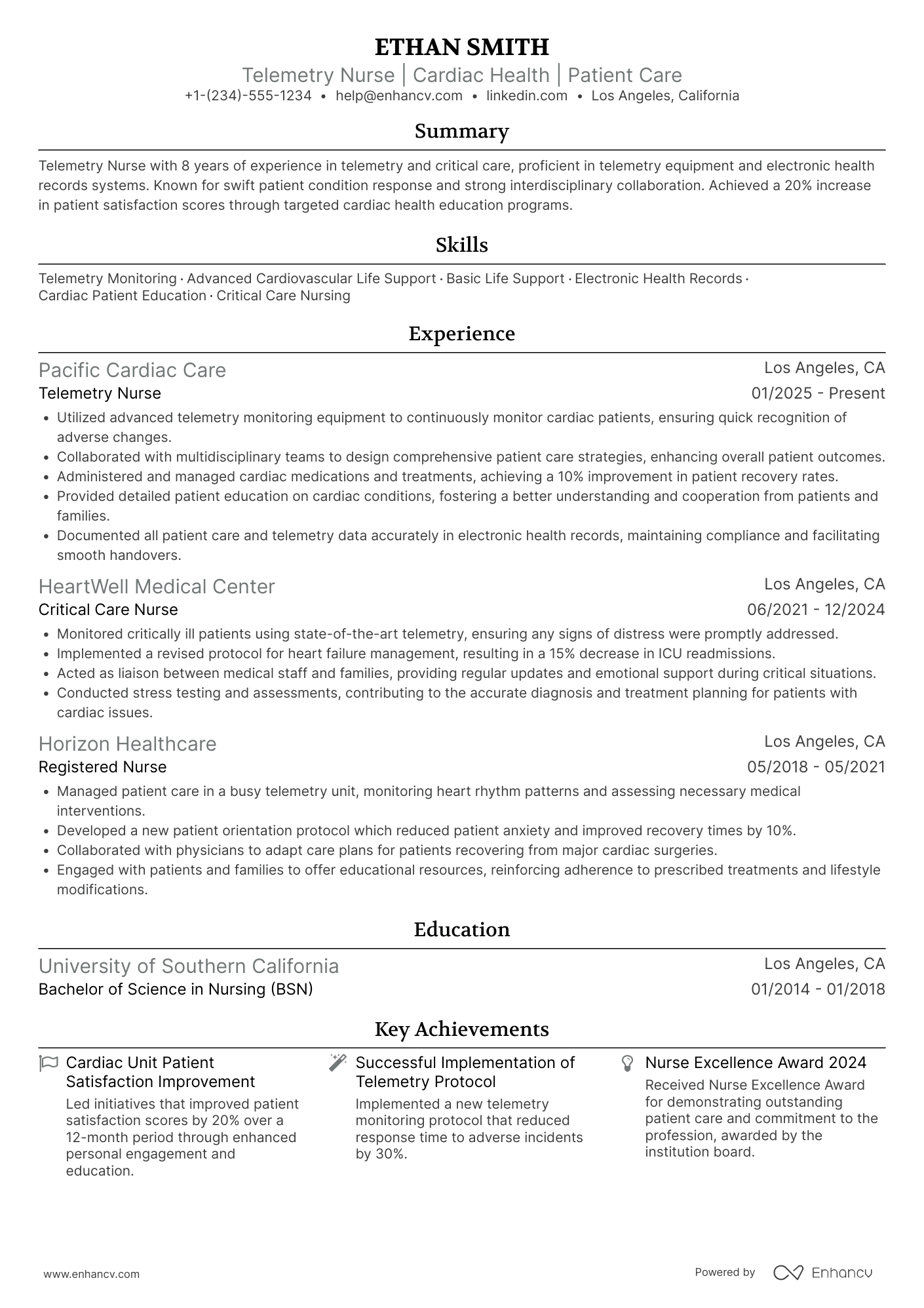 Telemetry Nurse resume example