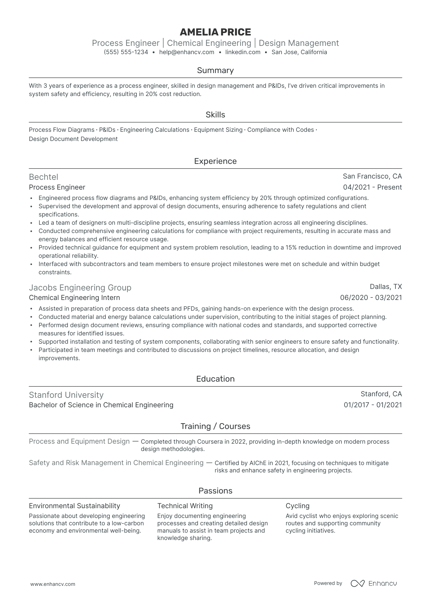 Senior Chemical Engineer resume example