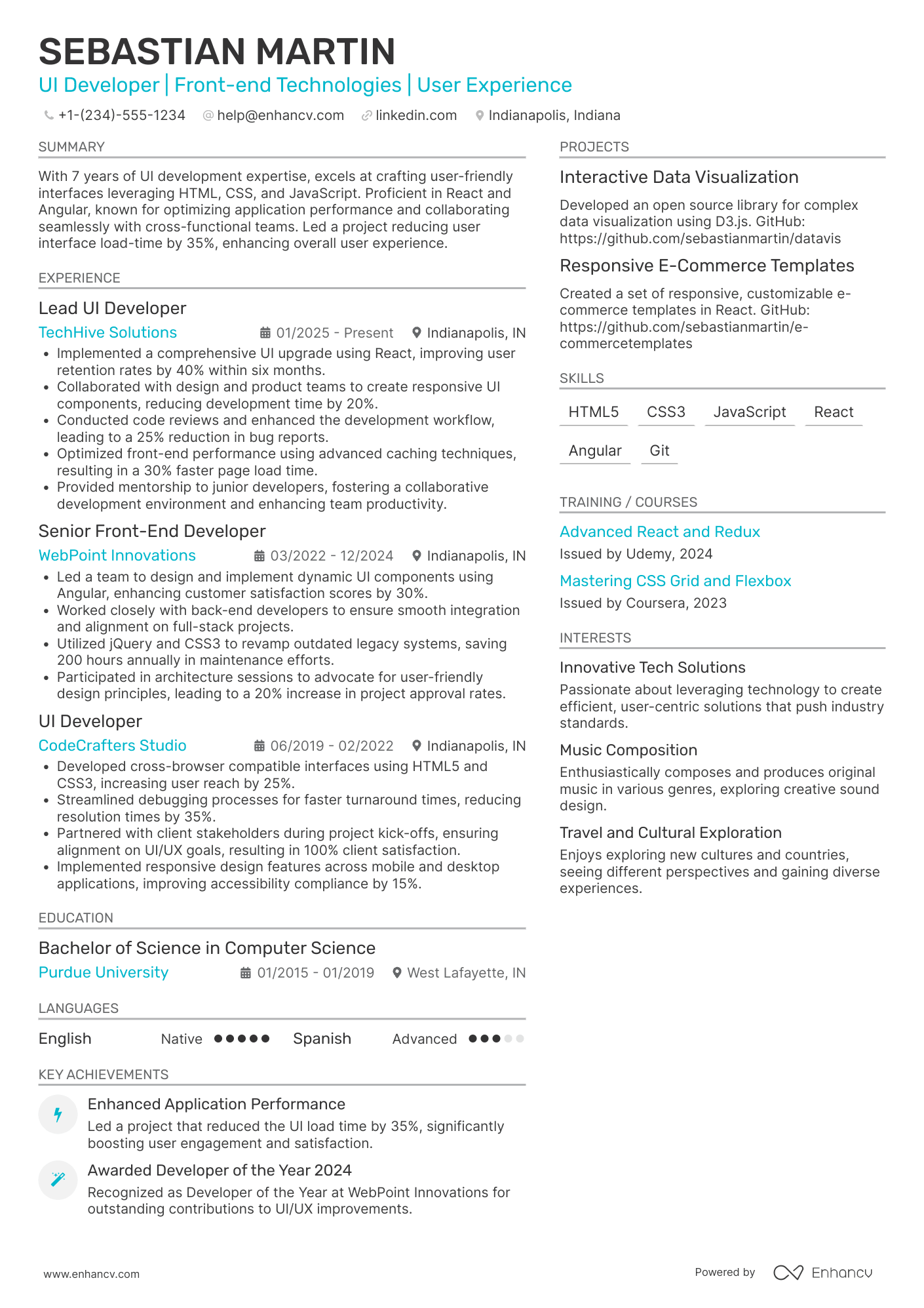 UI Developer resume example