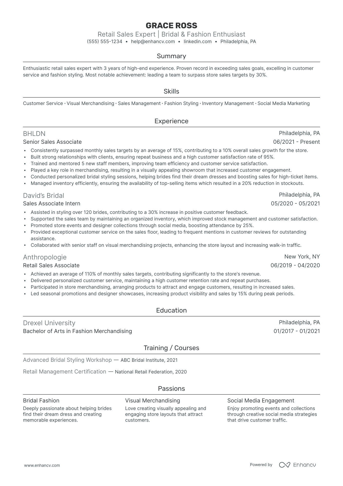 Bridal Fashion Designer resume example