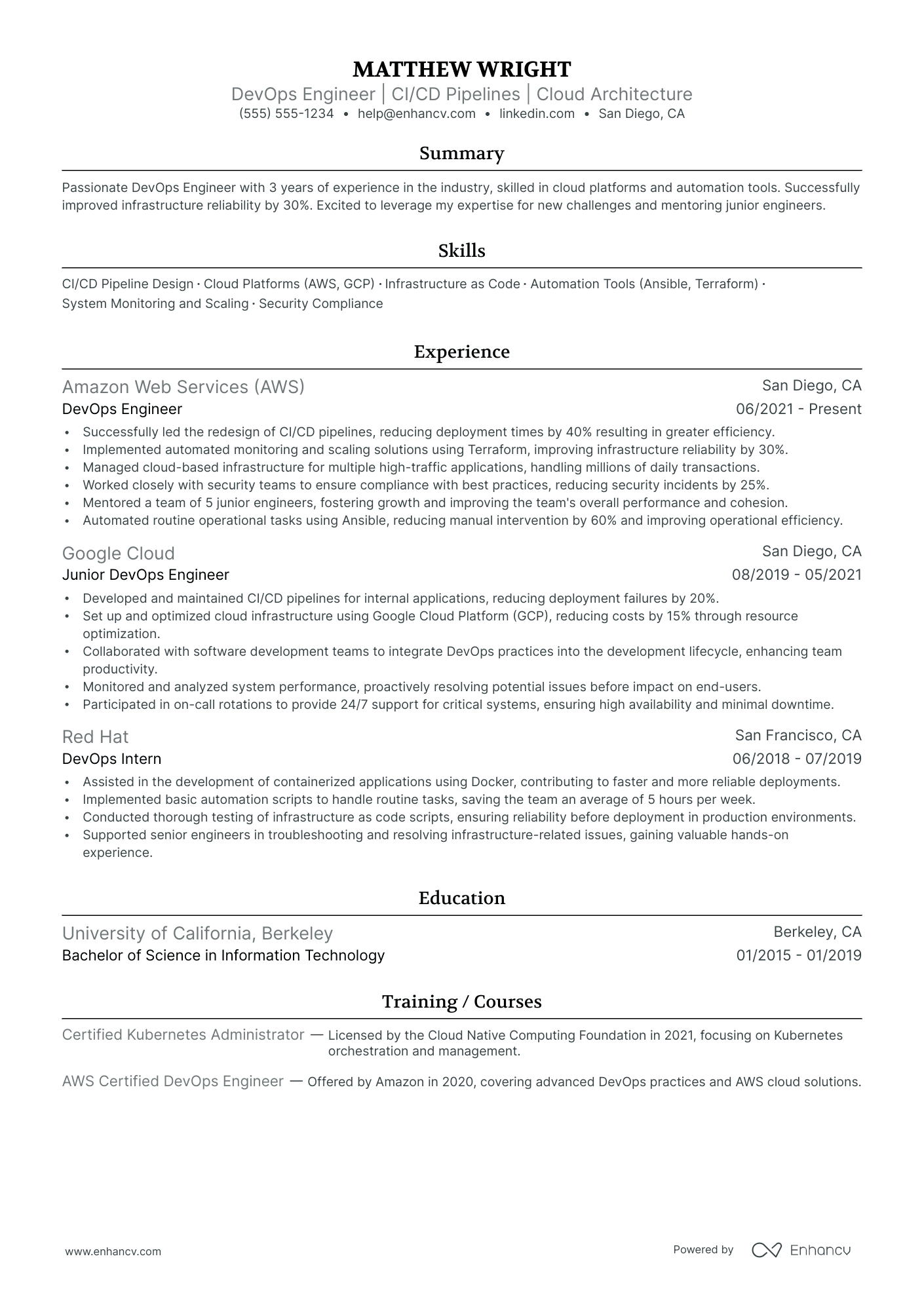 Senior DevOps Engineer resume example