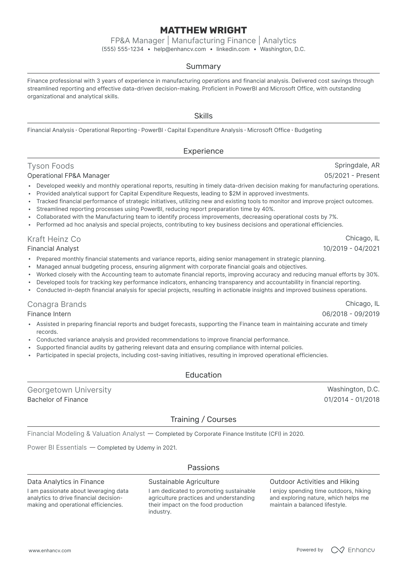 Finance Planning Manager resume example