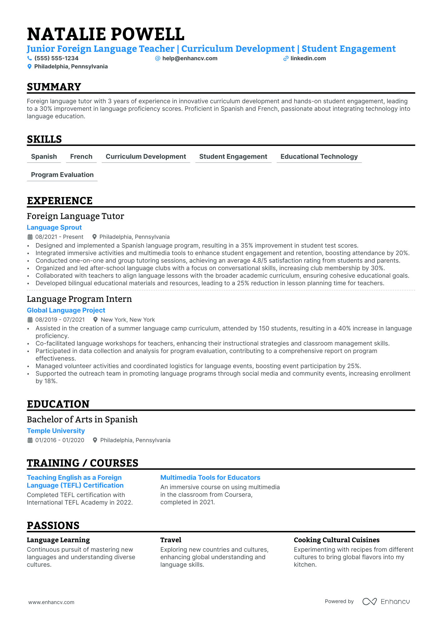 Elementary Foreign Language Teacher resume example