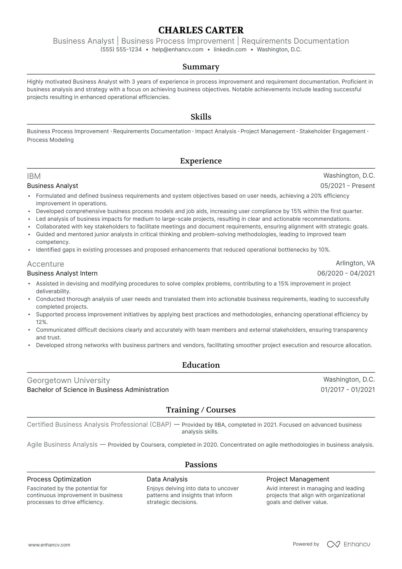 Business Analyst Consultant resume example