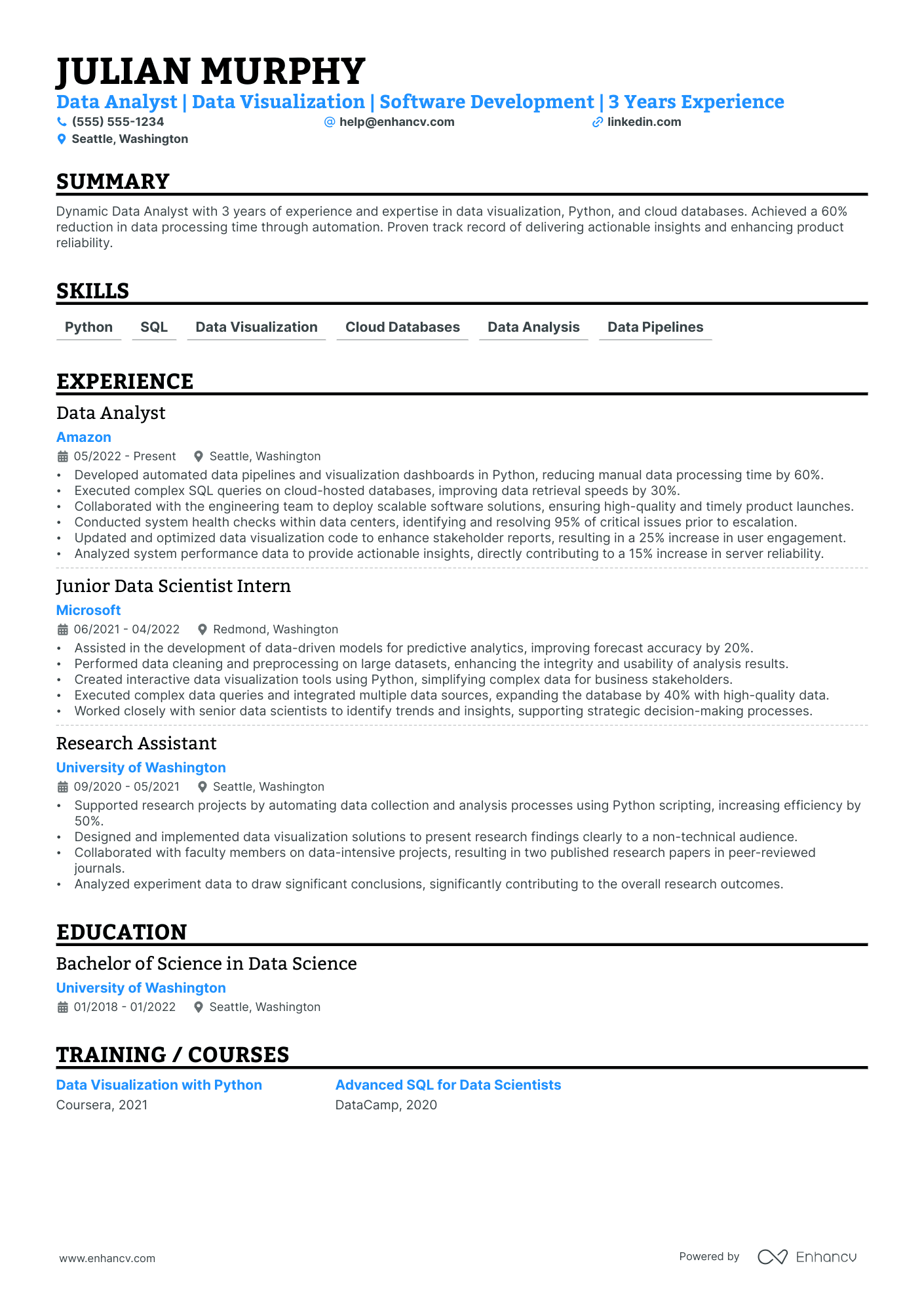 Data Analyst Intern resume example