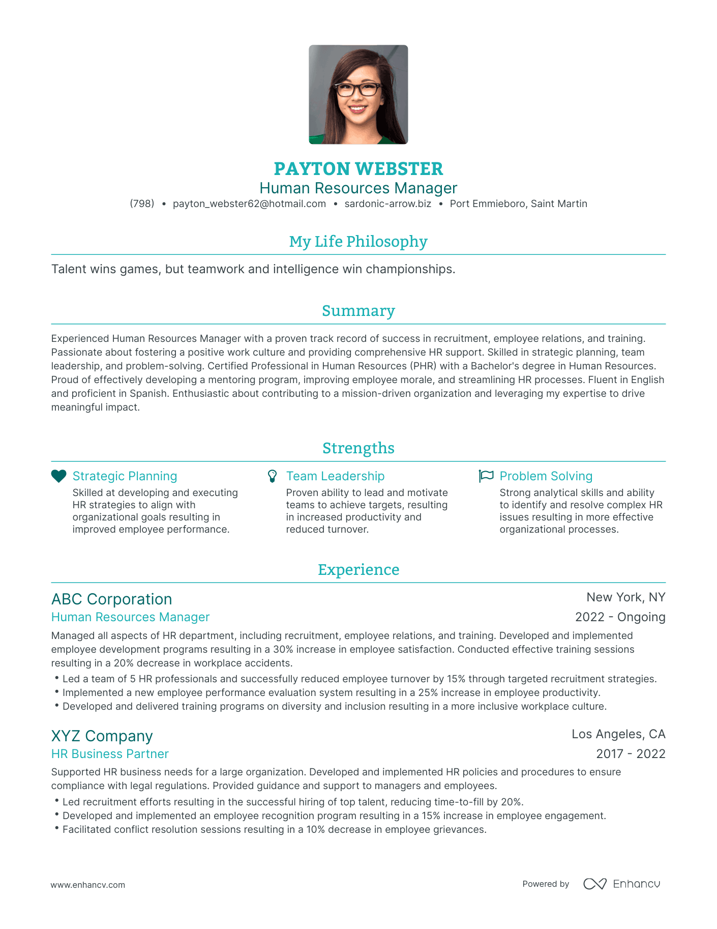 Modern Human Resources Manager Resume Example