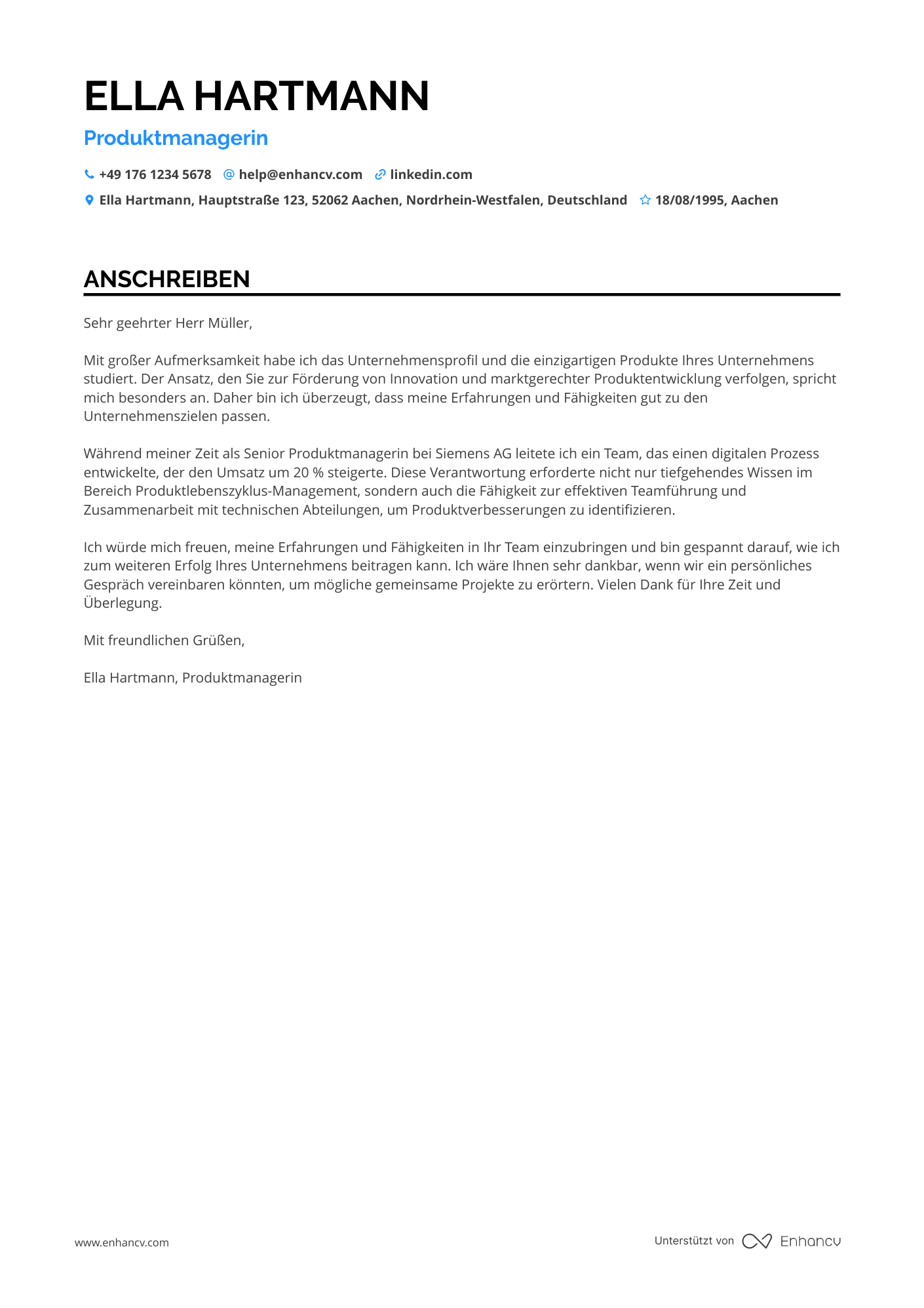Produktmanager Anschreiben