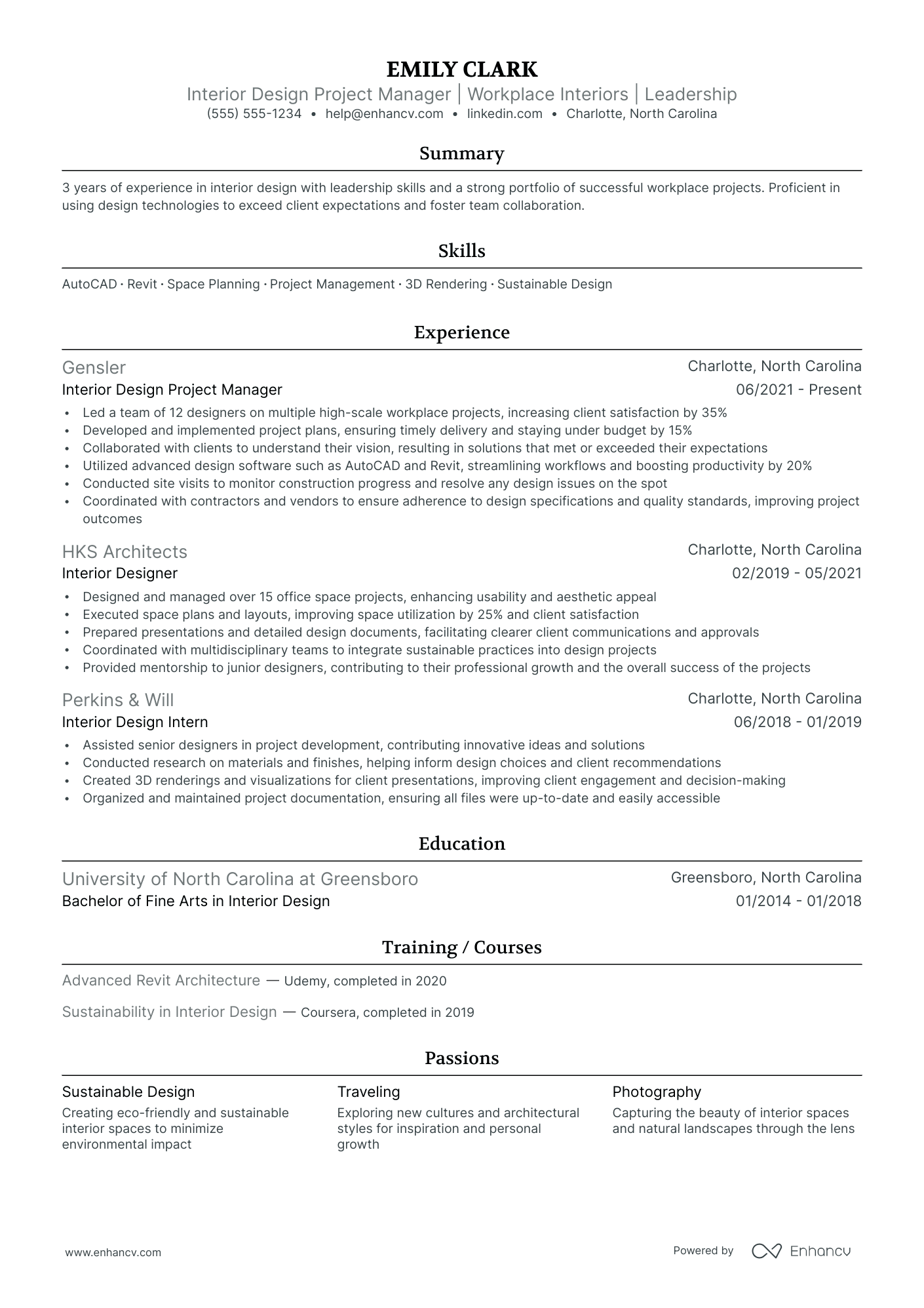 Interior Design Project Manager resume example