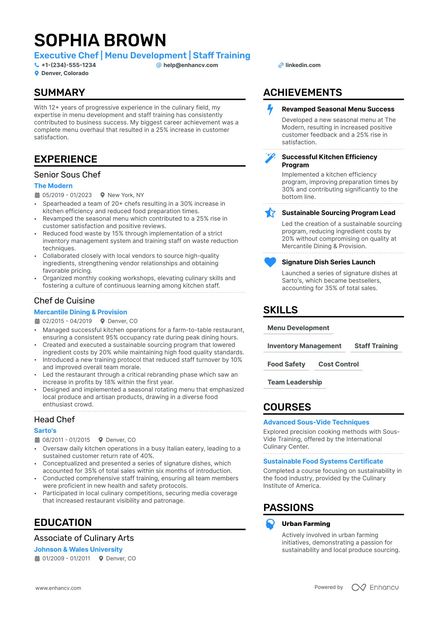 Culinary resume example