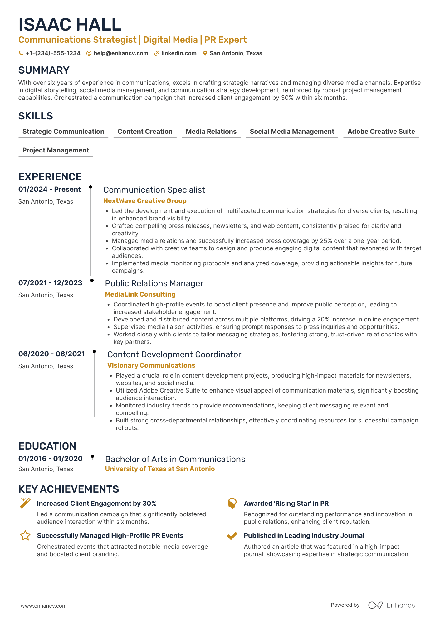 Communications Officer resume example