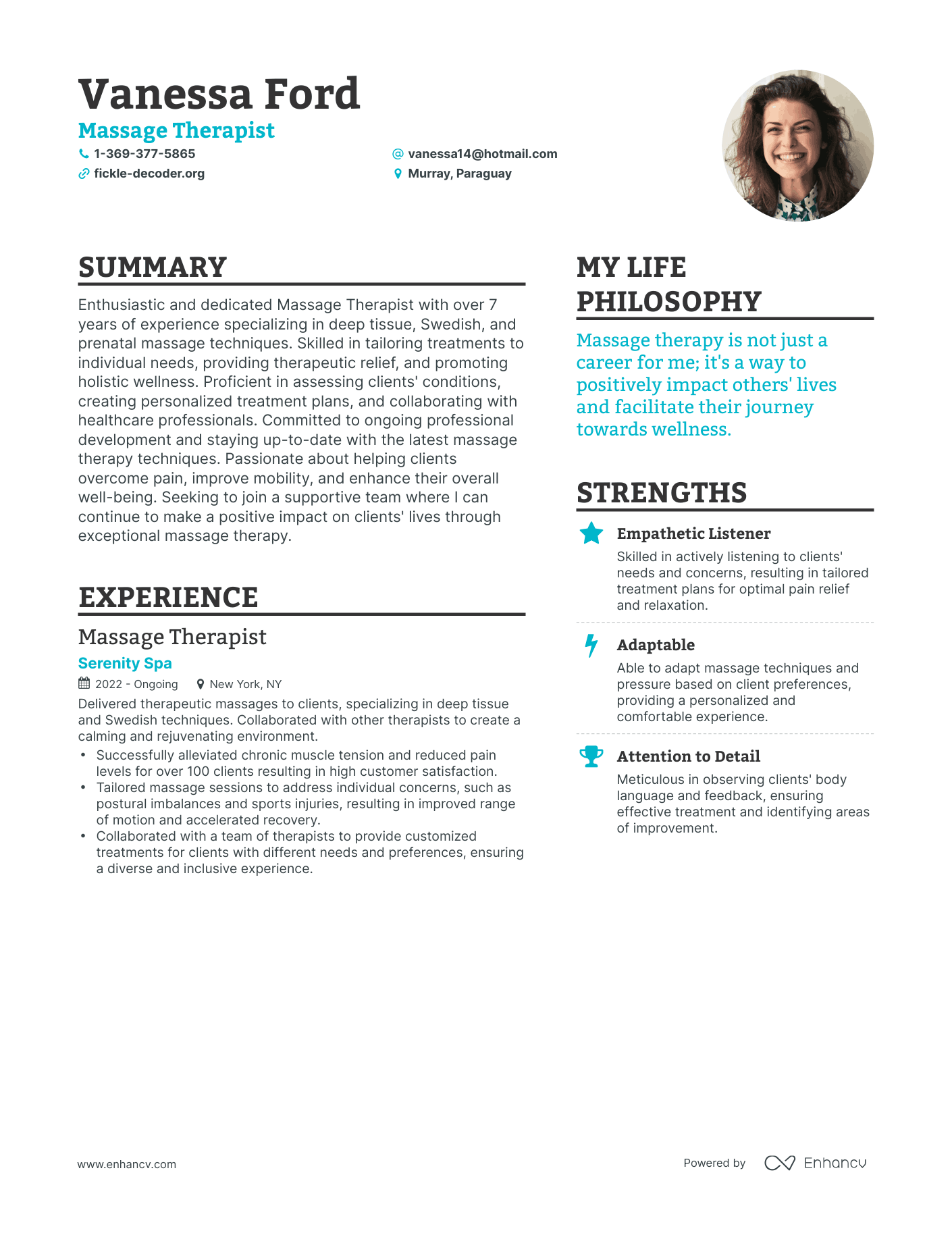 Massage Therapist resume example