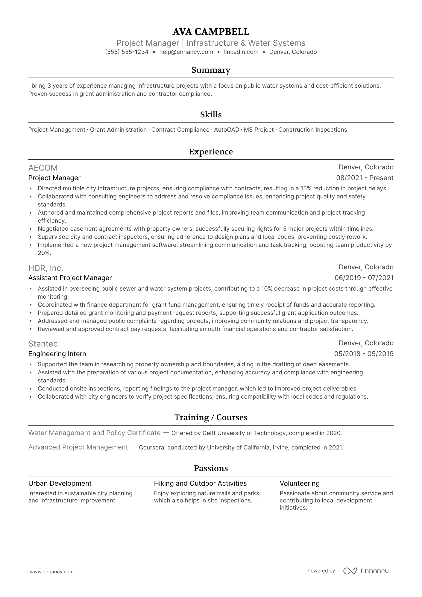 Infrastructure Project Manager resume example