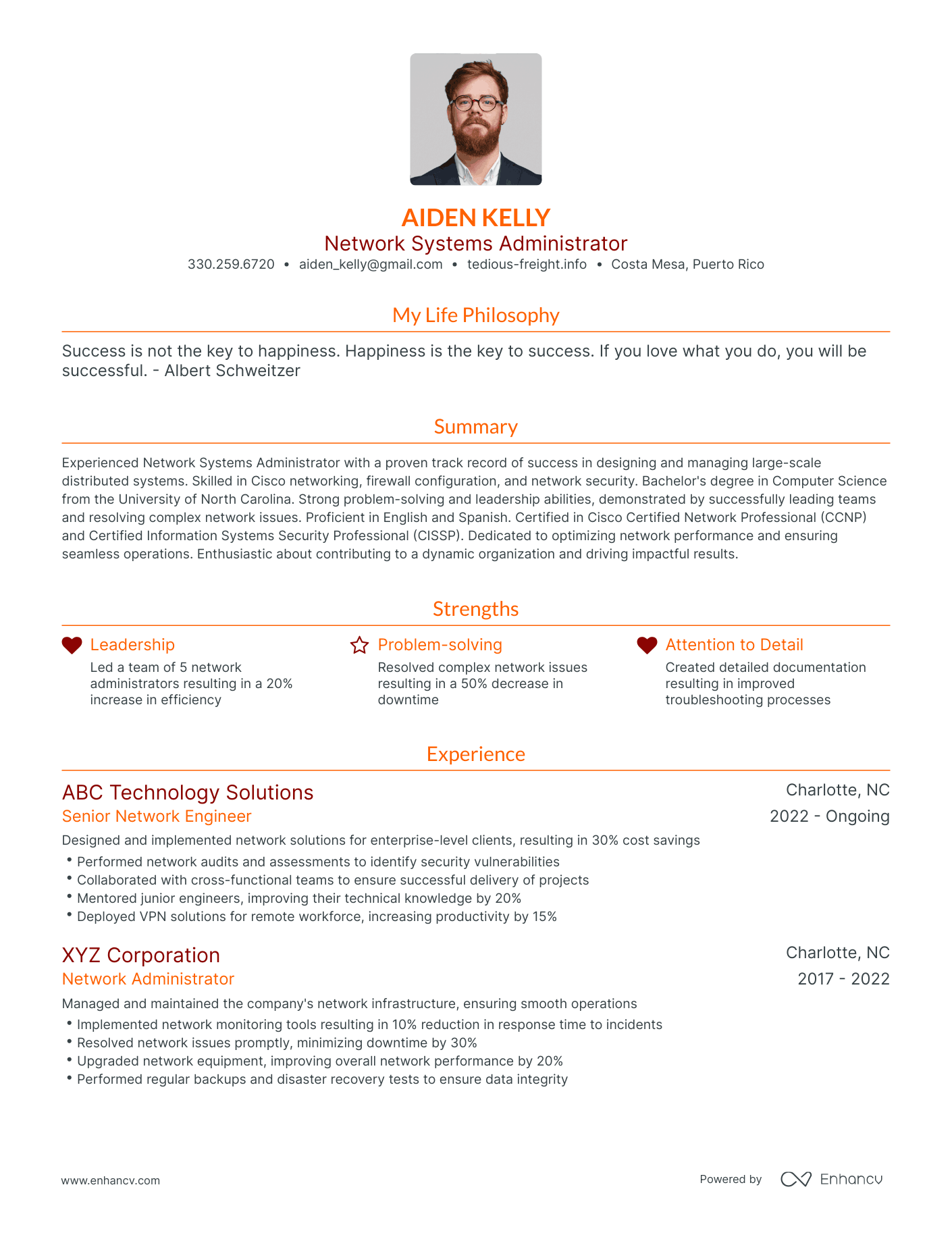 Modern Network Systems Administrator Resume Example