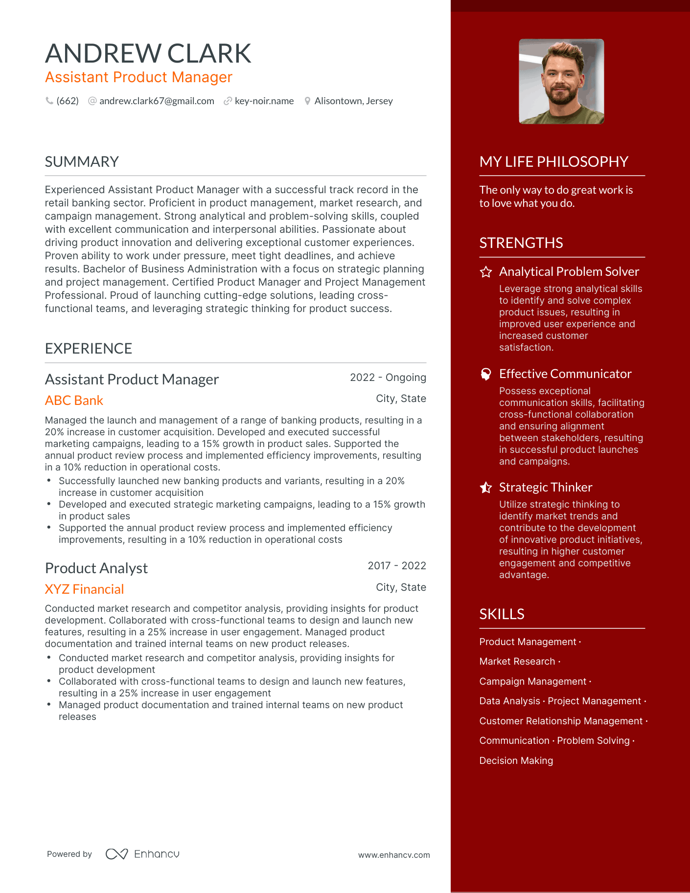 Modern Assistant Product Manager Resume Example
