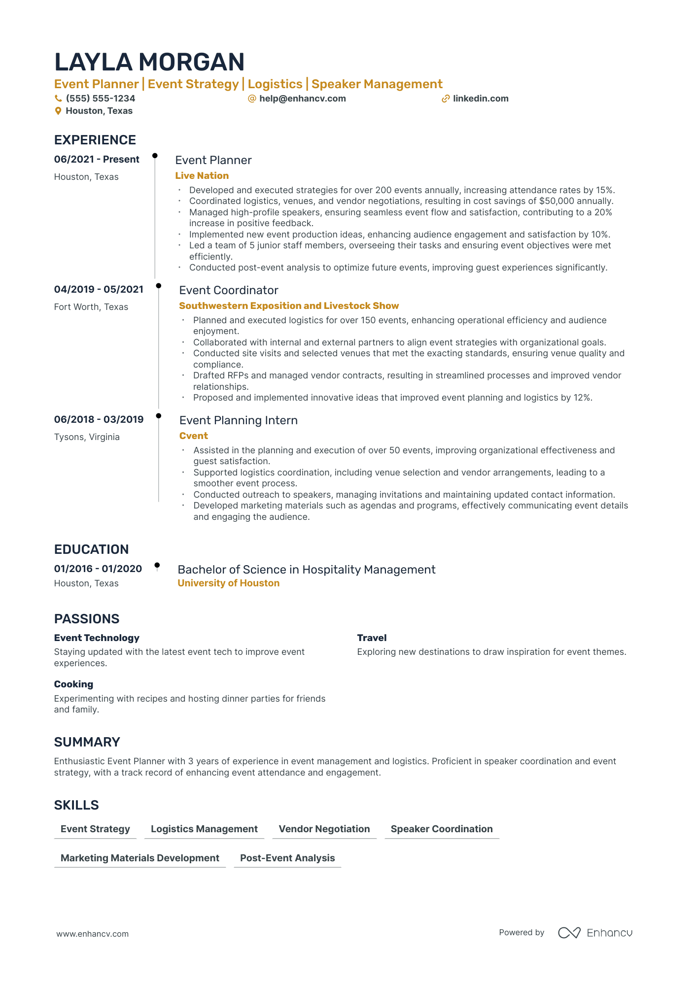 Event Planner Coordinator resume example