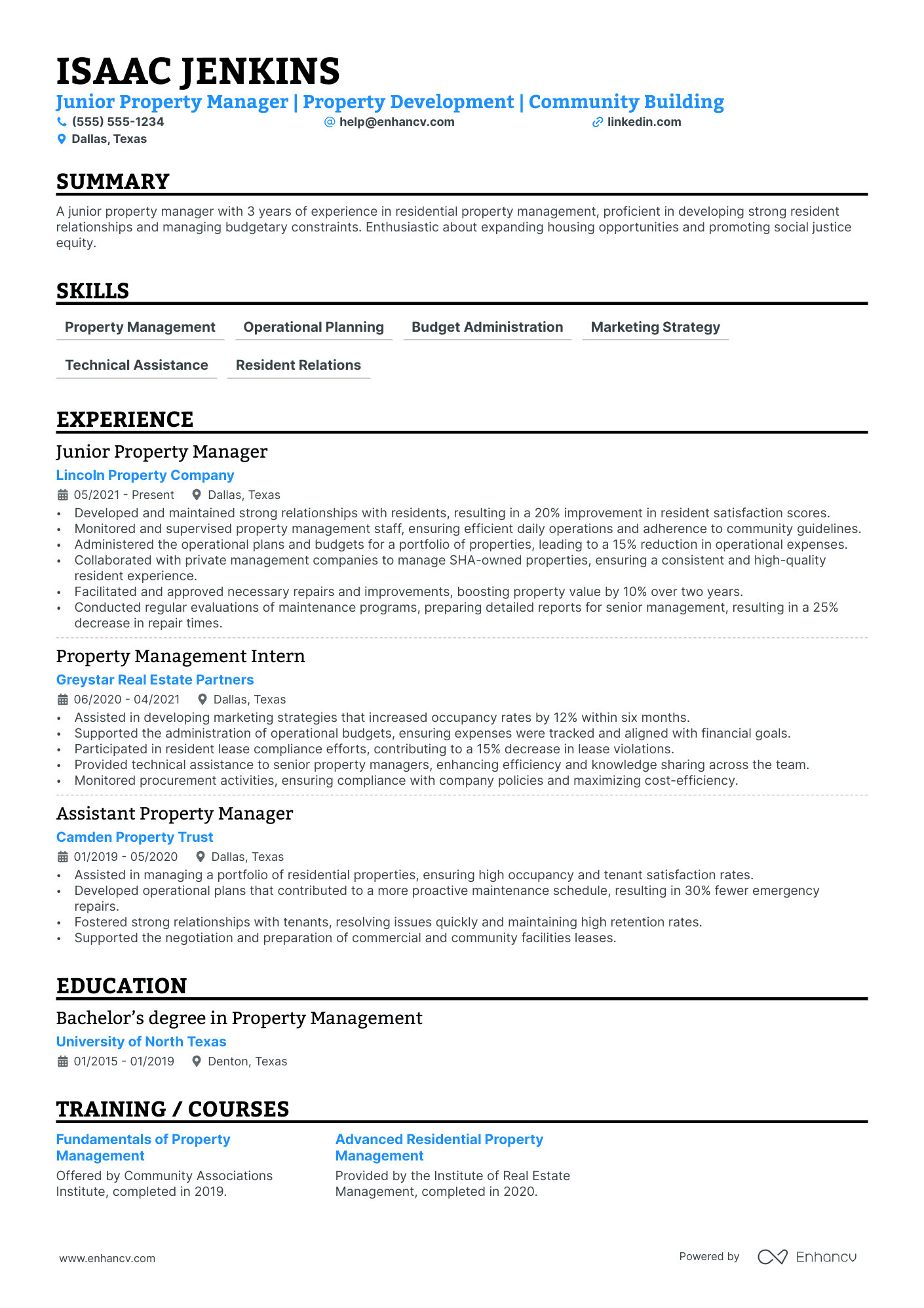 Senior Property Manager resume example