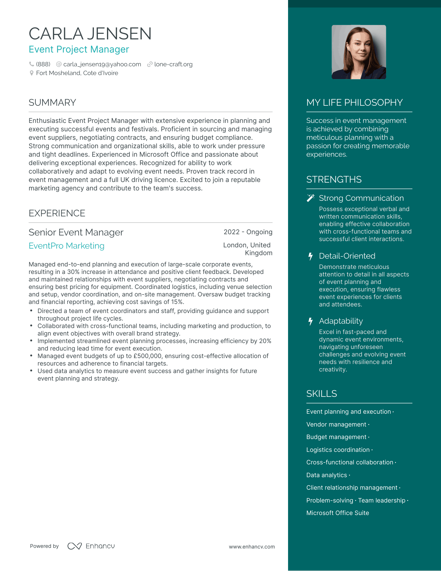 Event Project Manager resume example