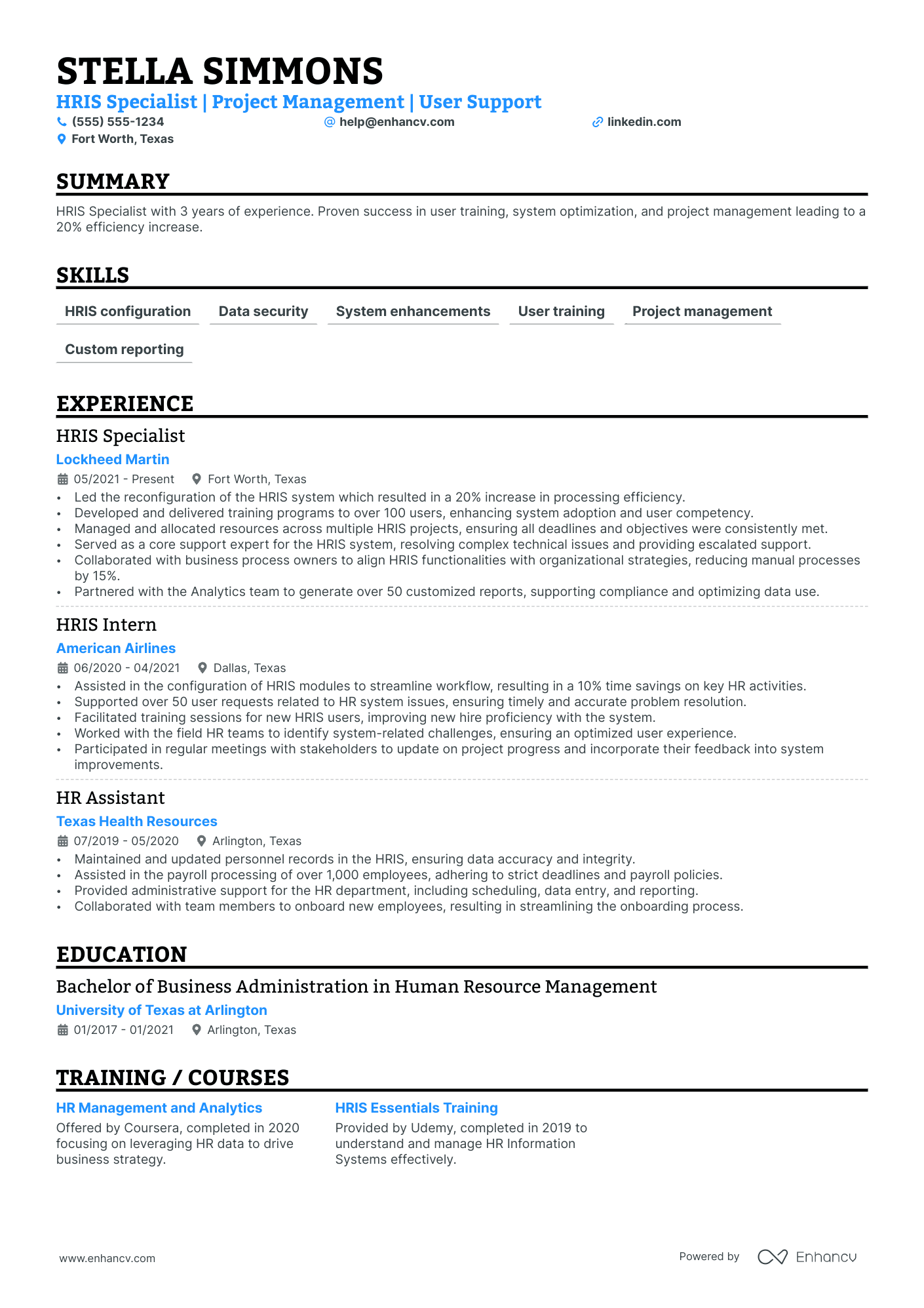 Consulting HR Specialist resume example