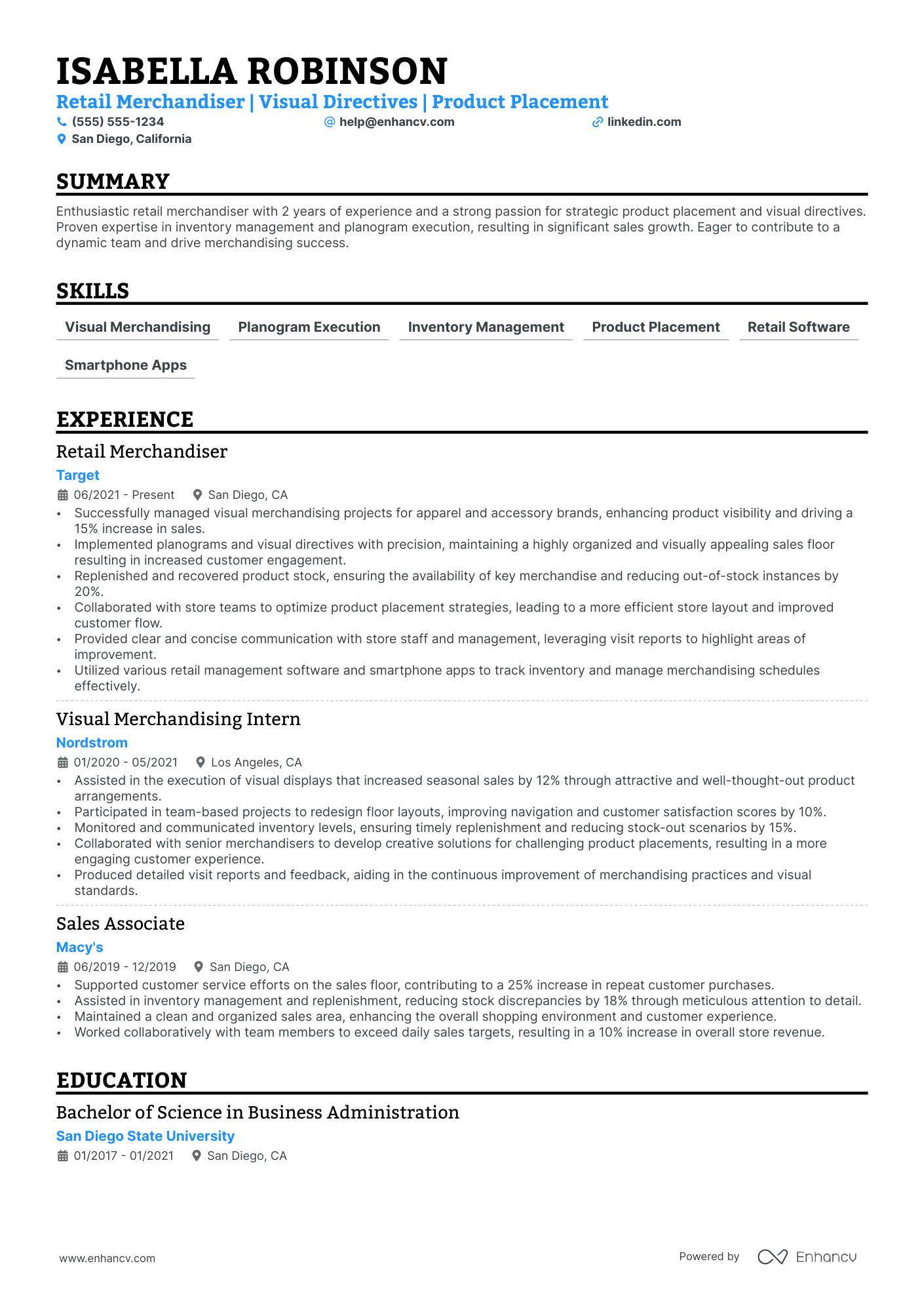 Freelance Visual Merchandiser resume example