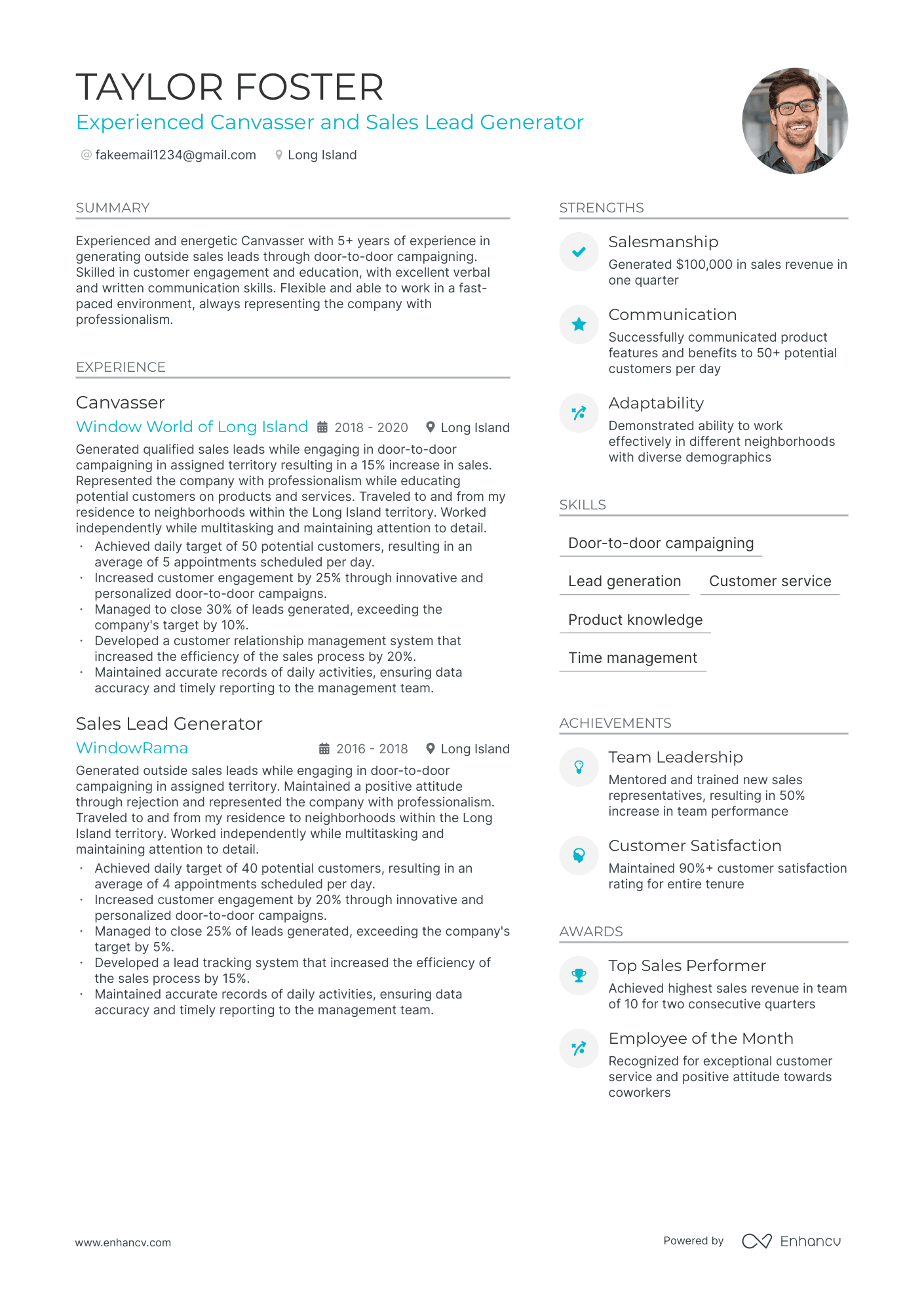canvasser resume example