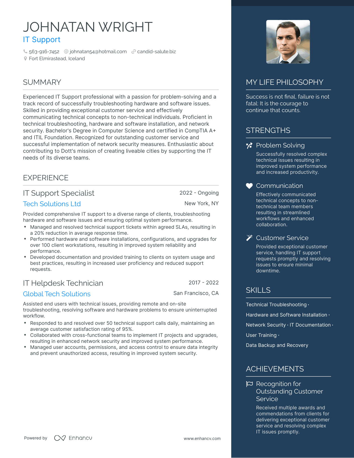 Modern IT Support Resume Example