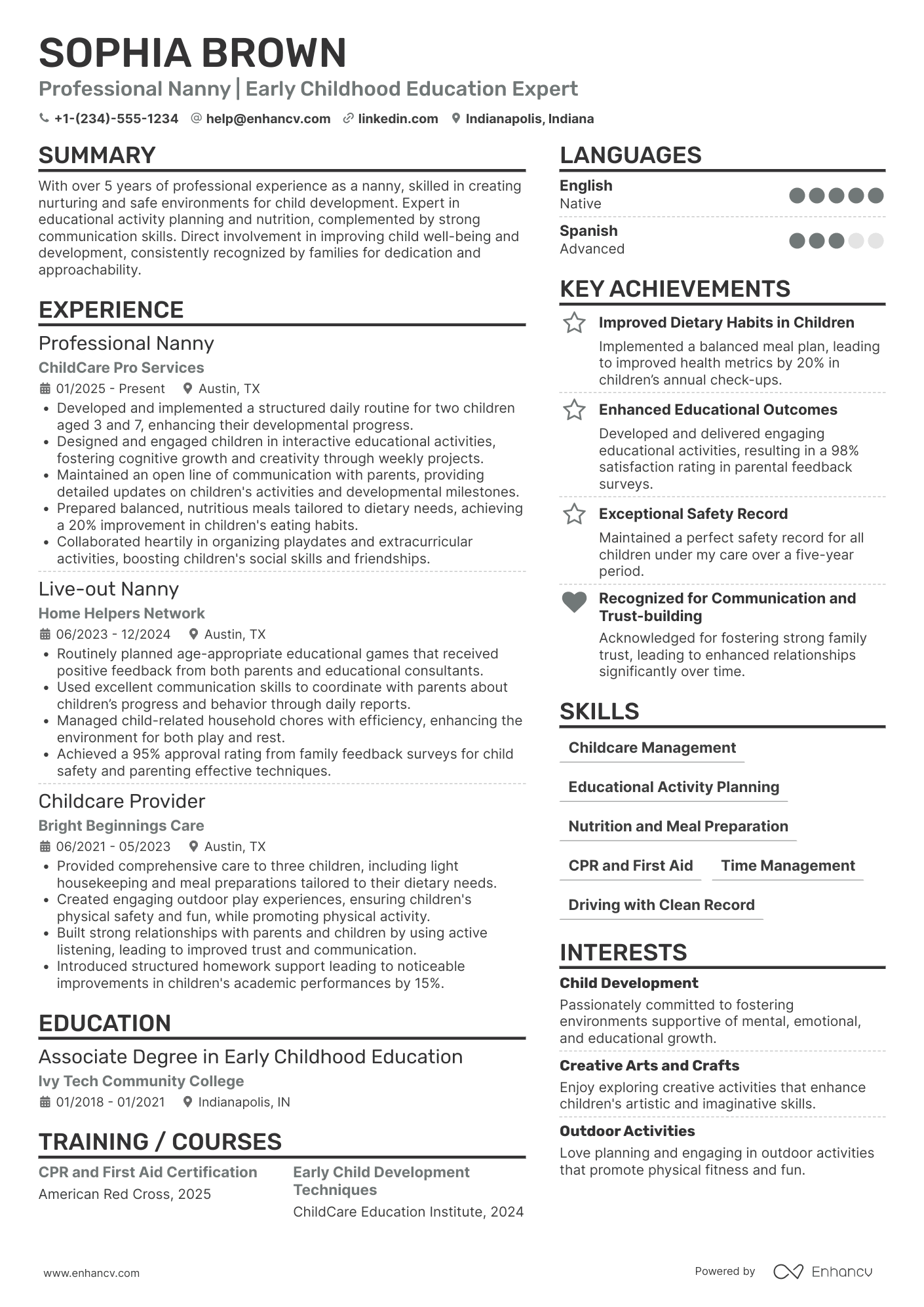 Nanny resume example