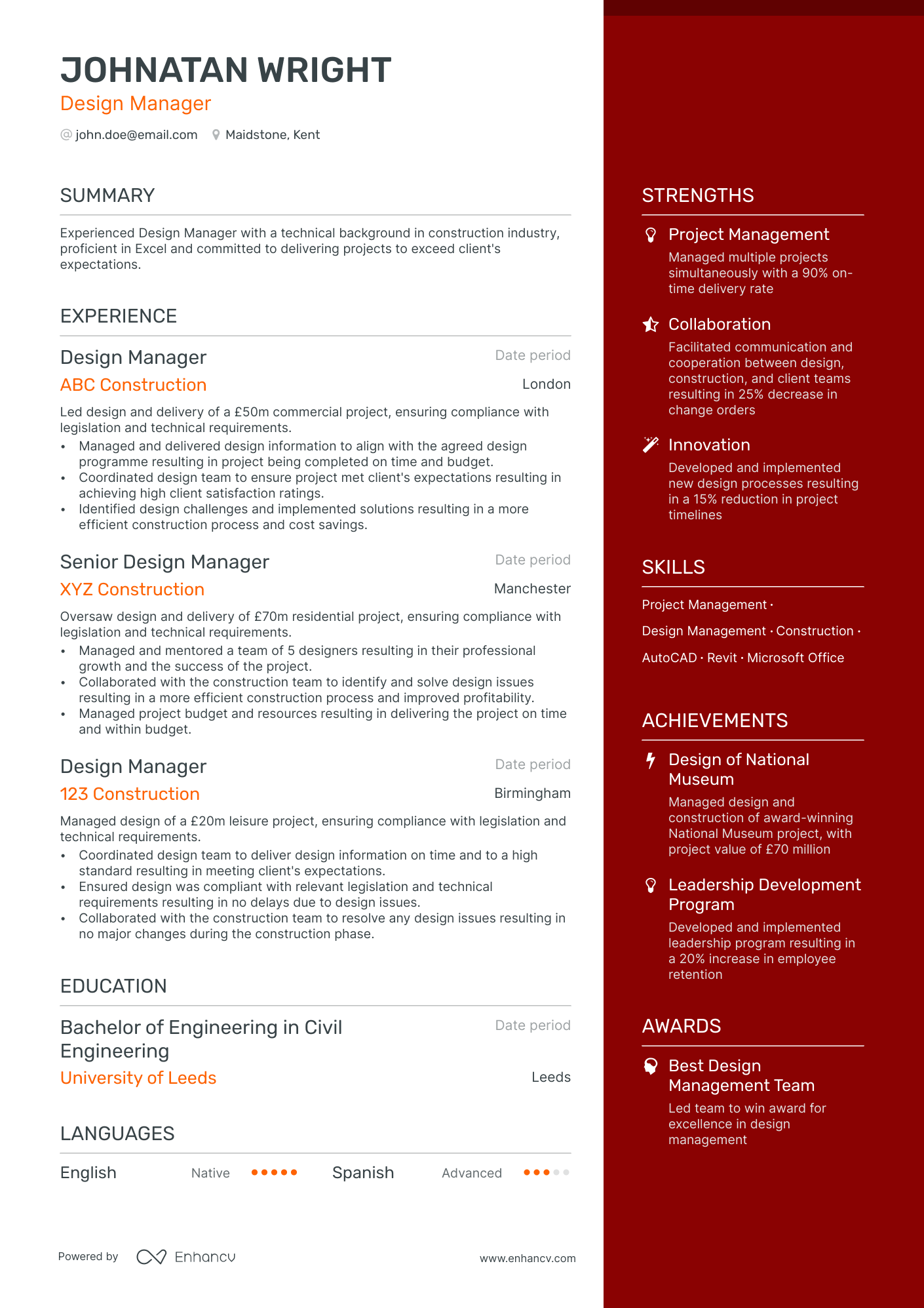 Design Manager resume example