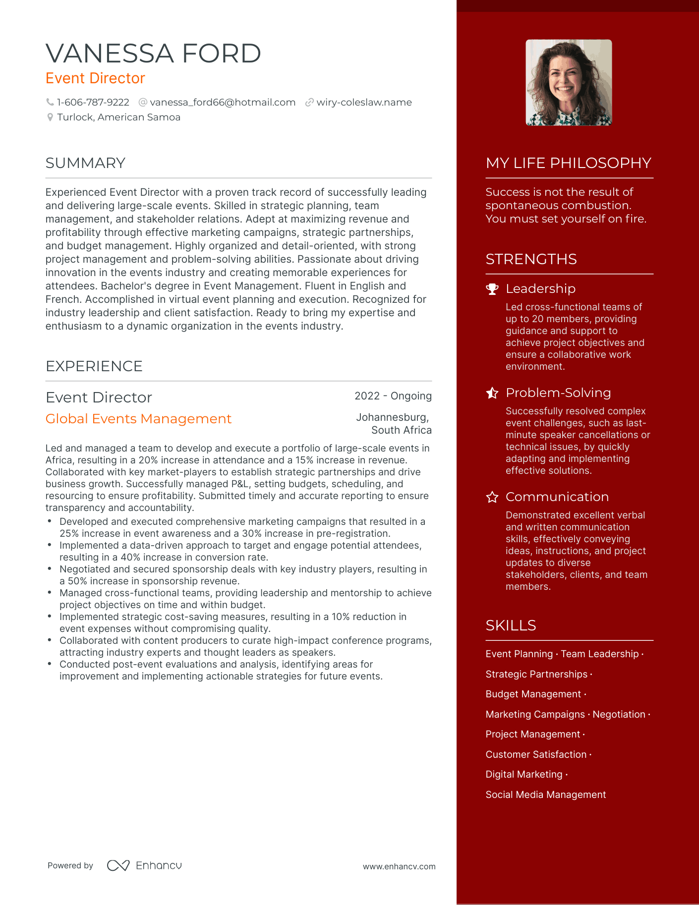 Modern Event Director Resume Example