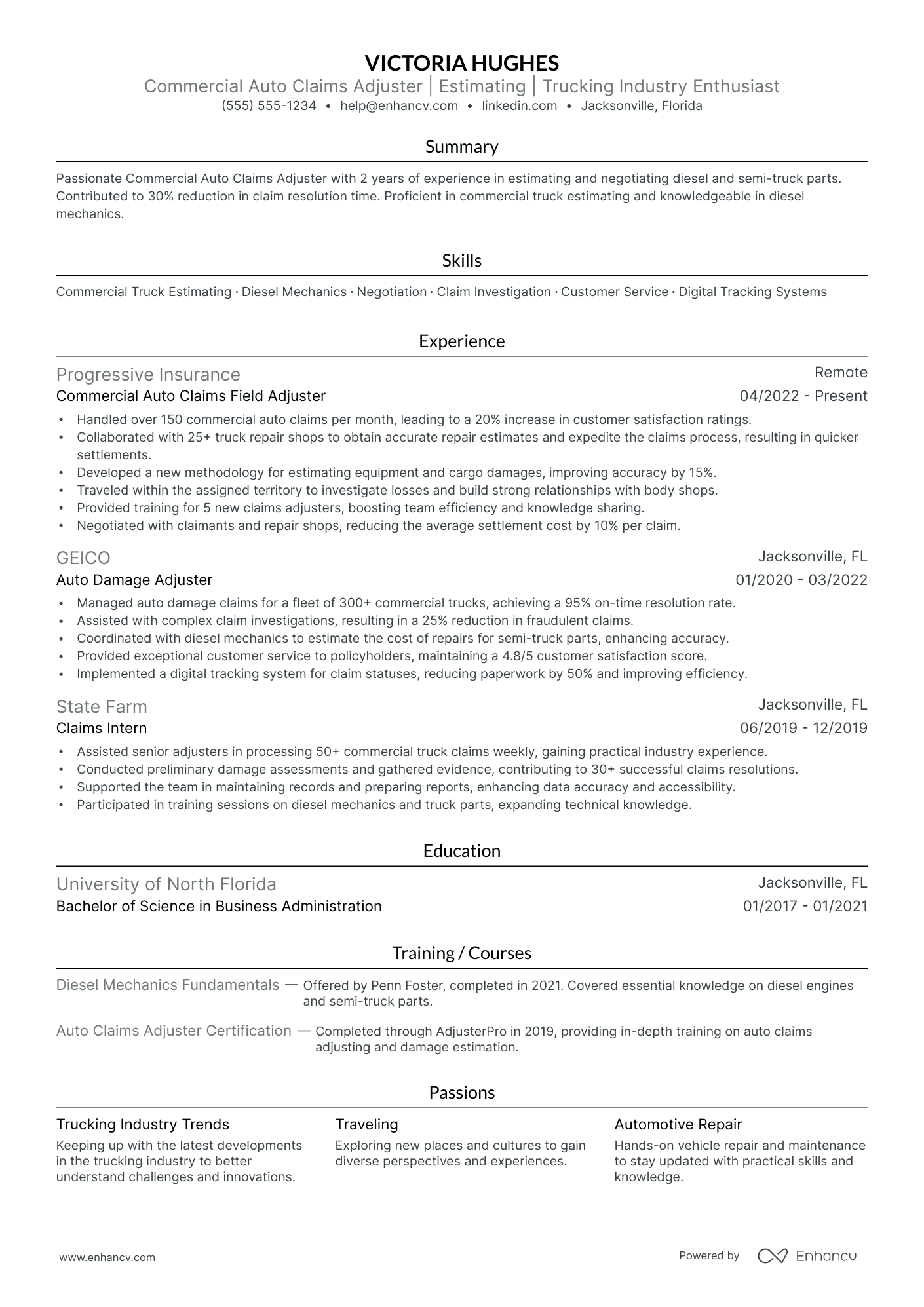 Auto Claim Adjuster resume example