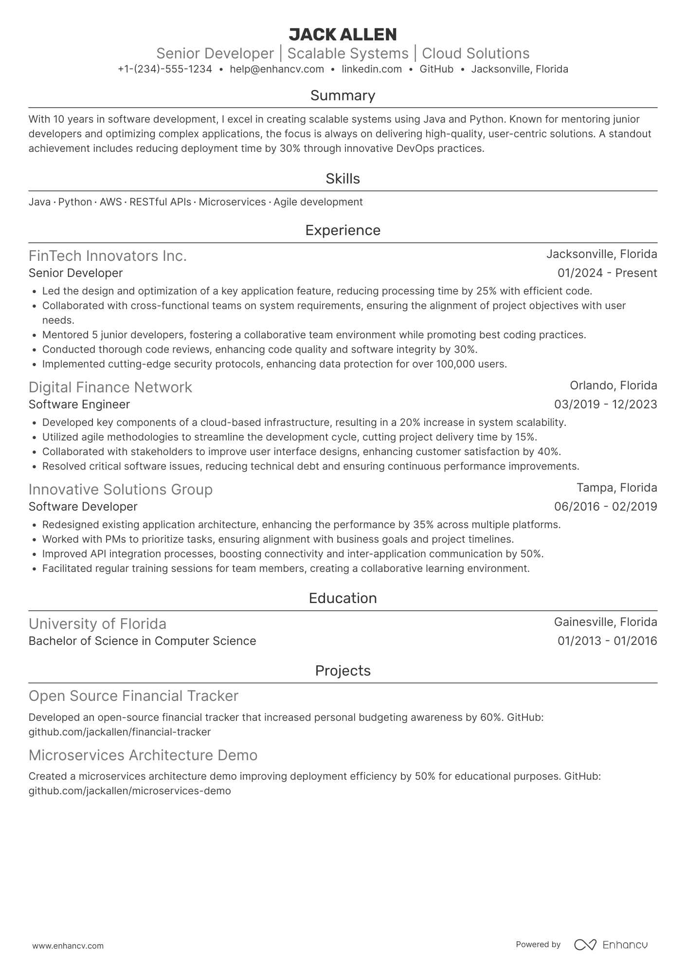 Senior Developer resume example