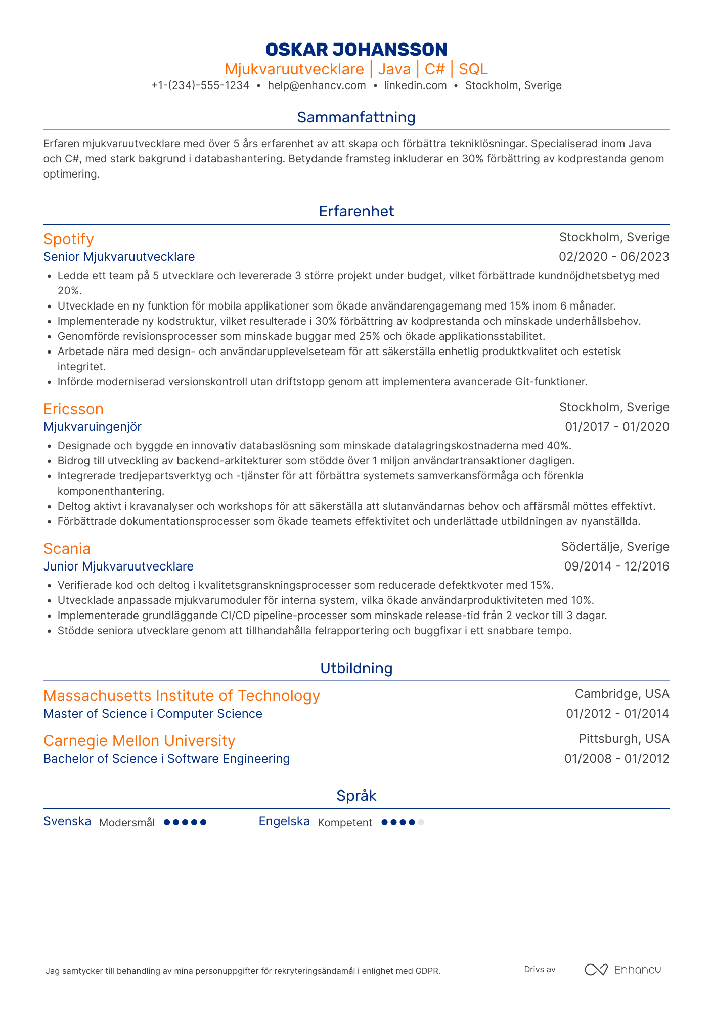Mjukvaruutvecklare CV