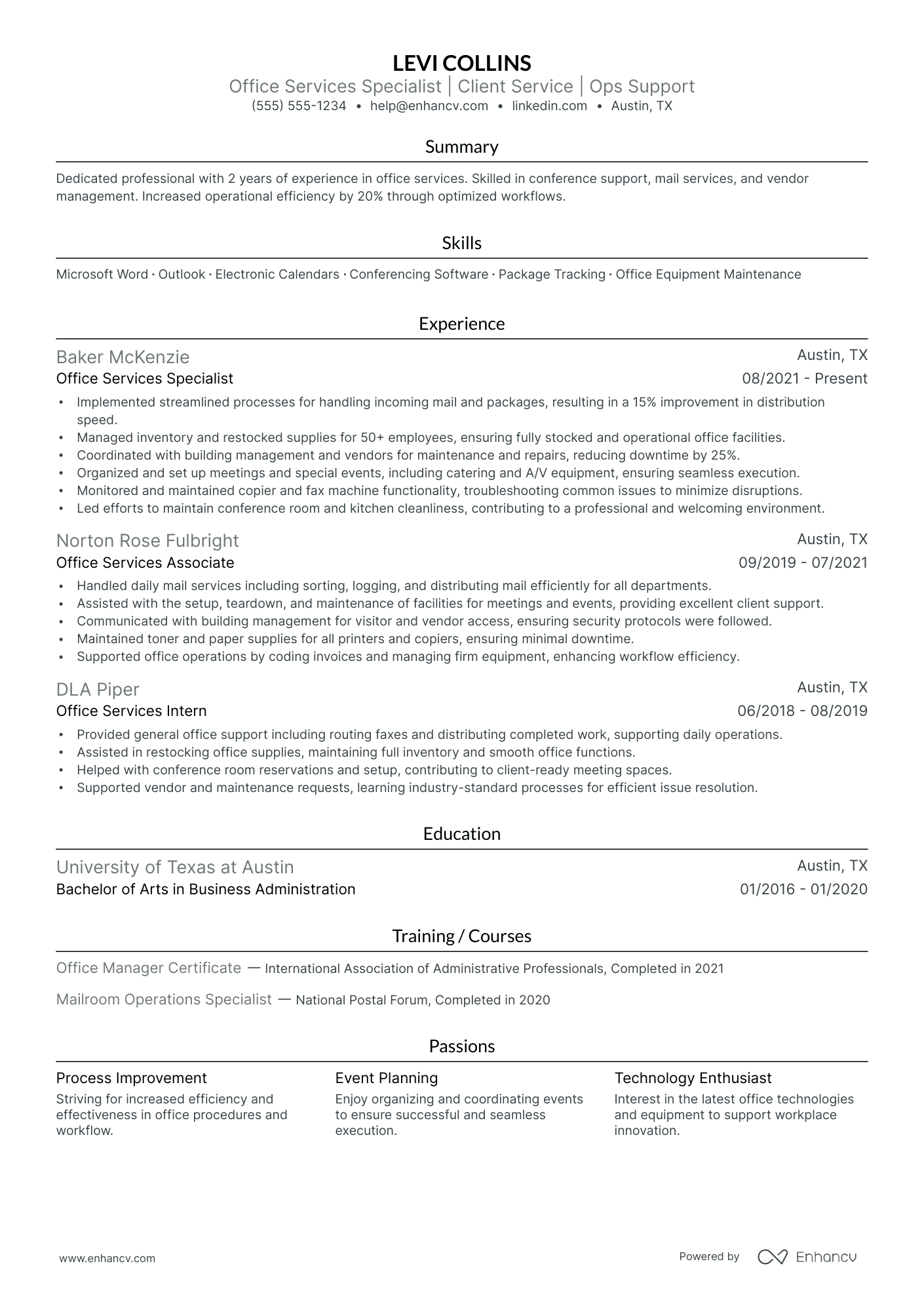 Back Office Clerk resume example