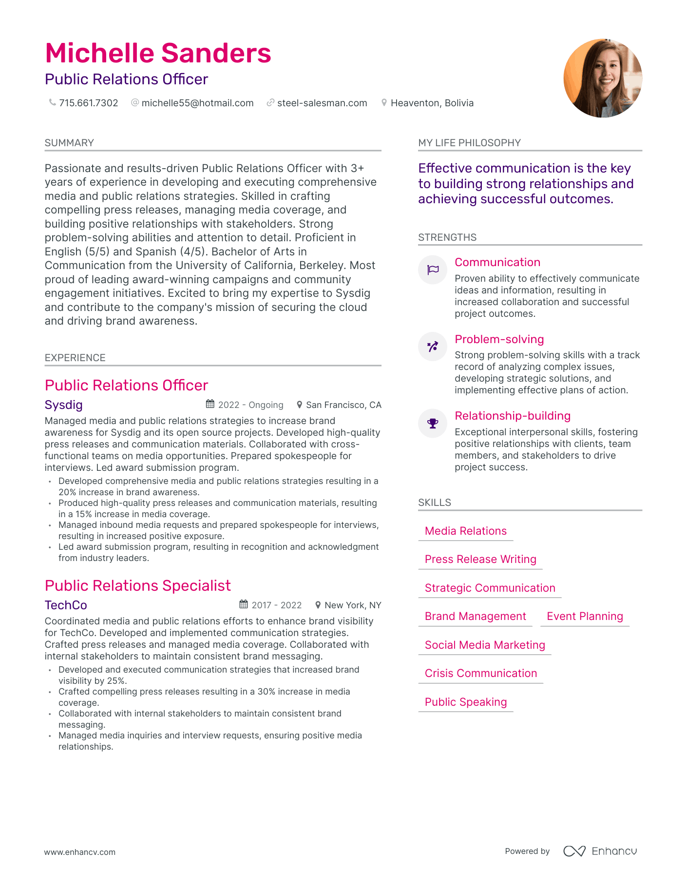 Modern Public Relations Officer Resume Example