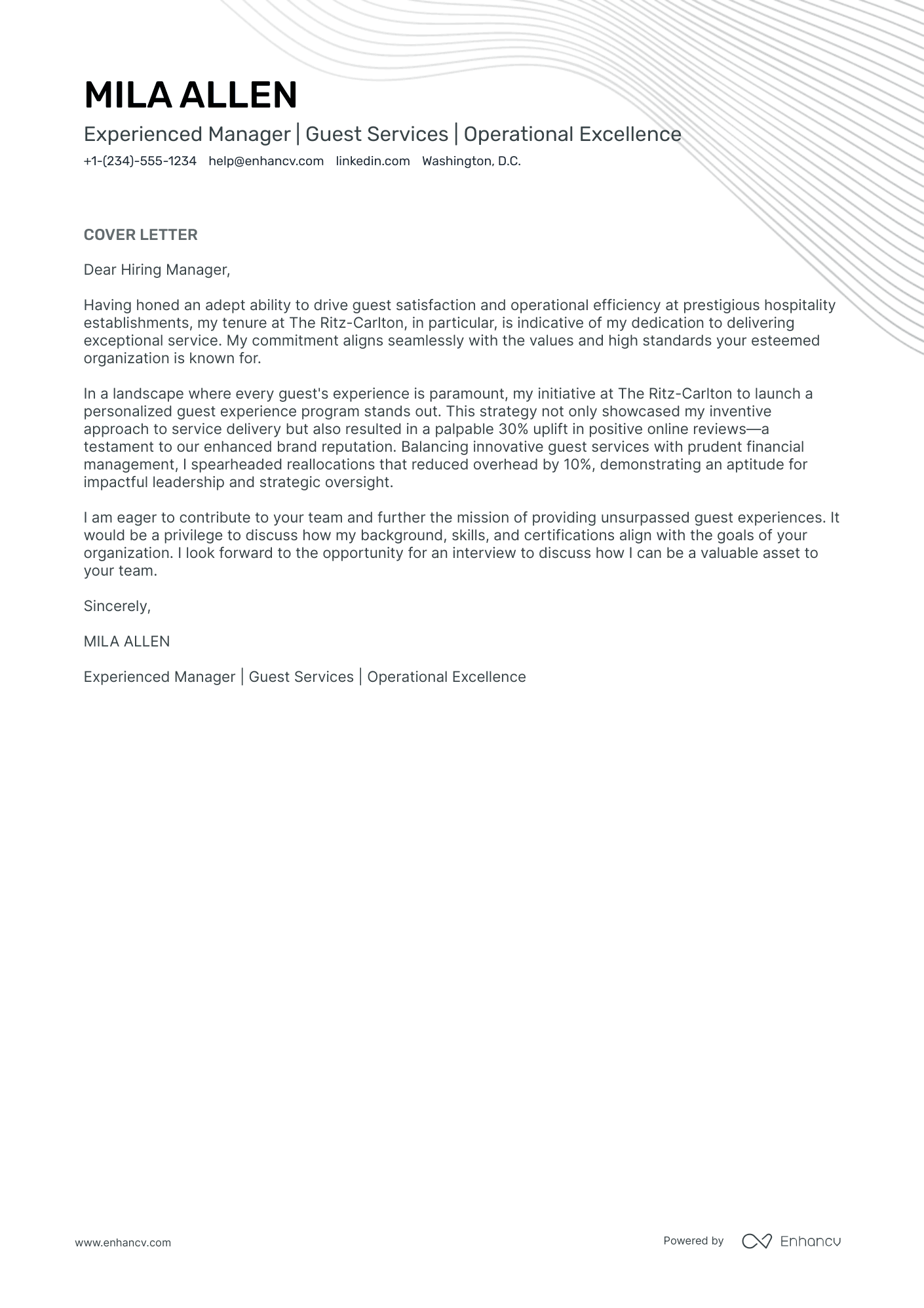 Rooms Division Manager cover letter