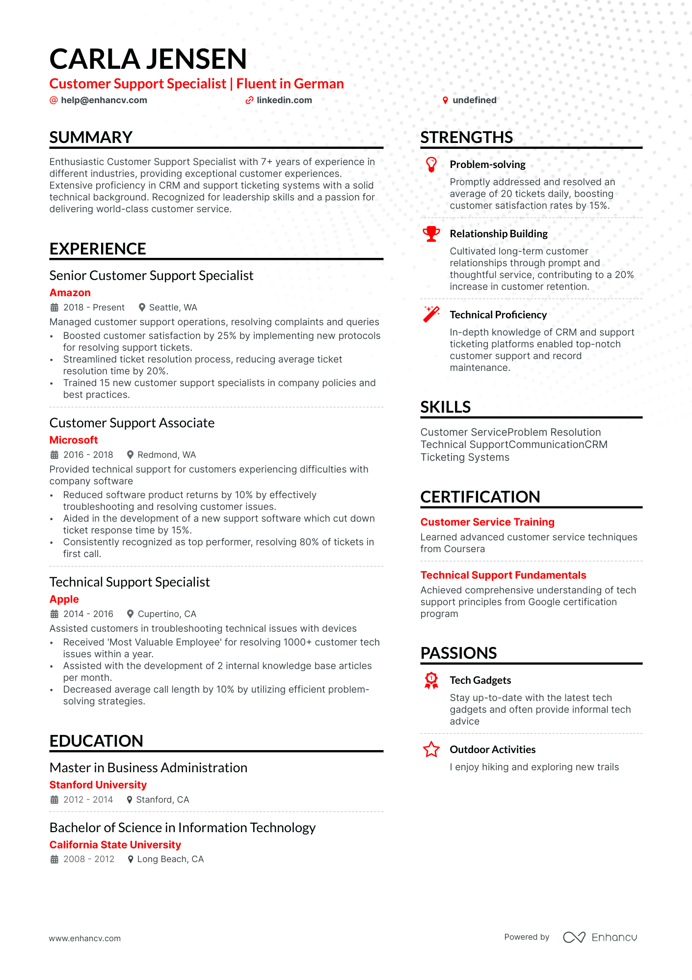 Customer Support Specialist resume example