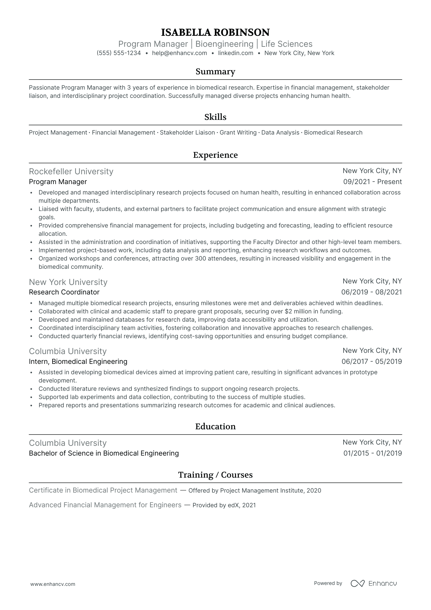 Biomedical Engineering Manager resume example