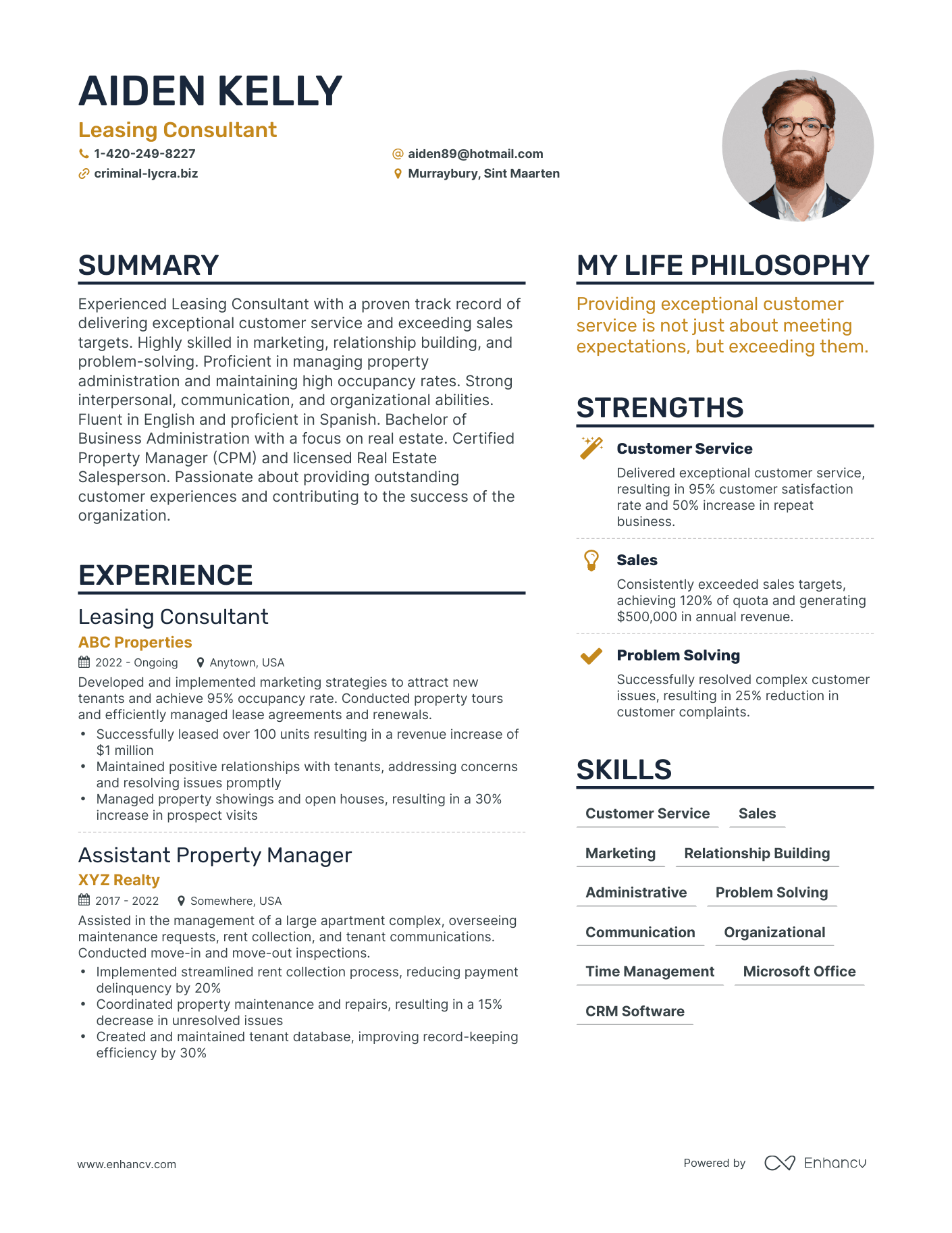 Leasing Consultant resume example