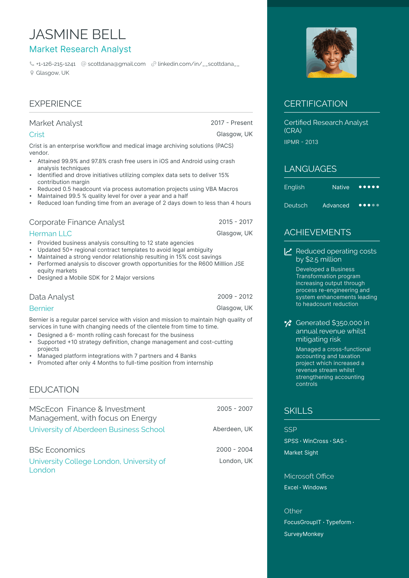 Market Research resume example
