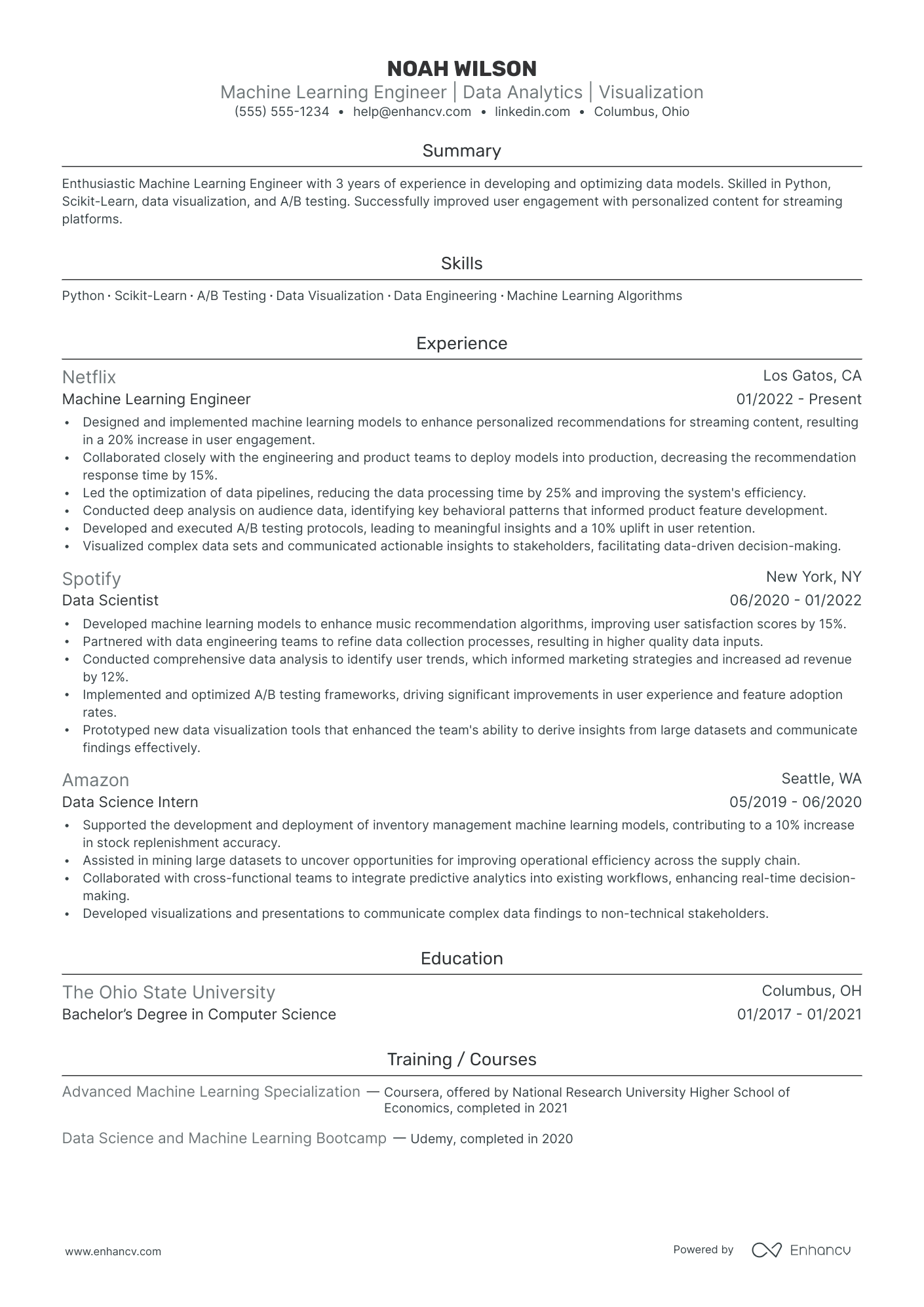 Principal Machine Learning Engineer resume example