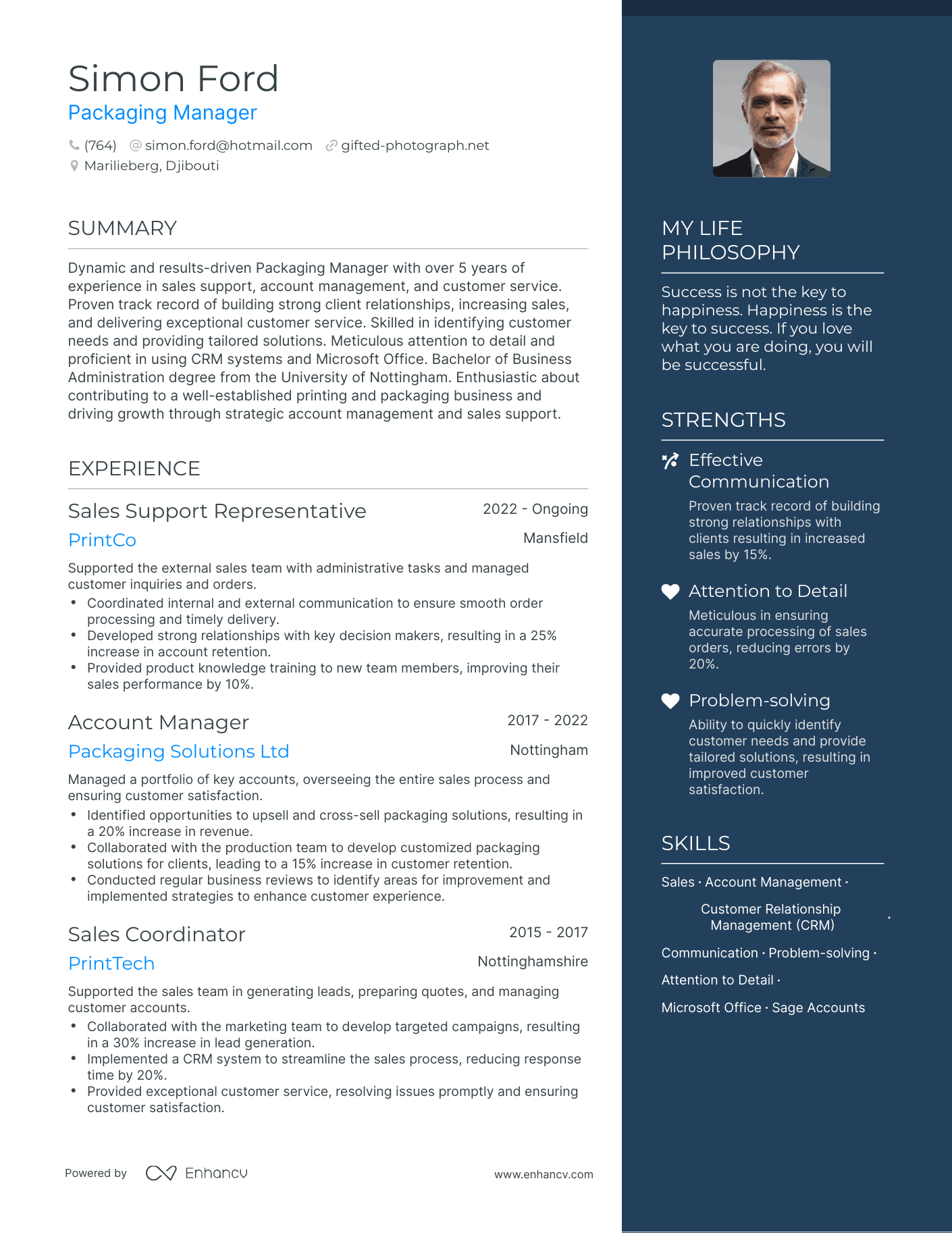 Modern Packaging Manager Resume Example