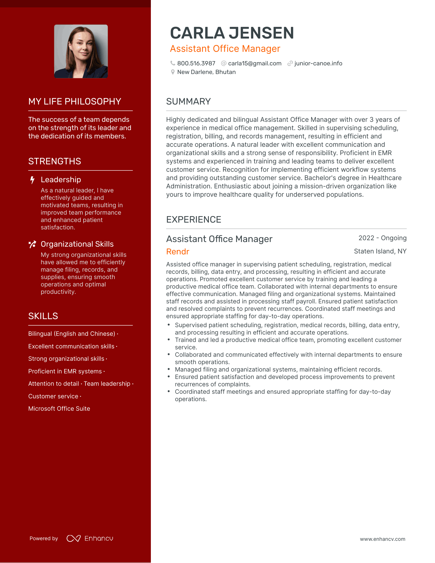 Creative Assistant Office Manager Resume Example