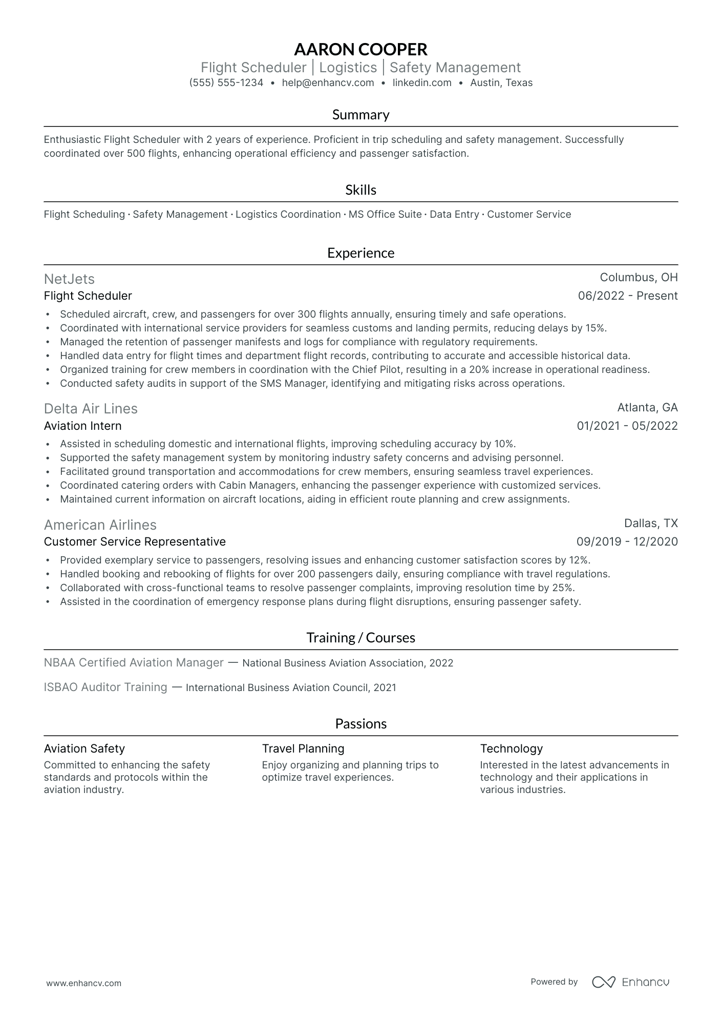 Domestic Flight Attendant resume example