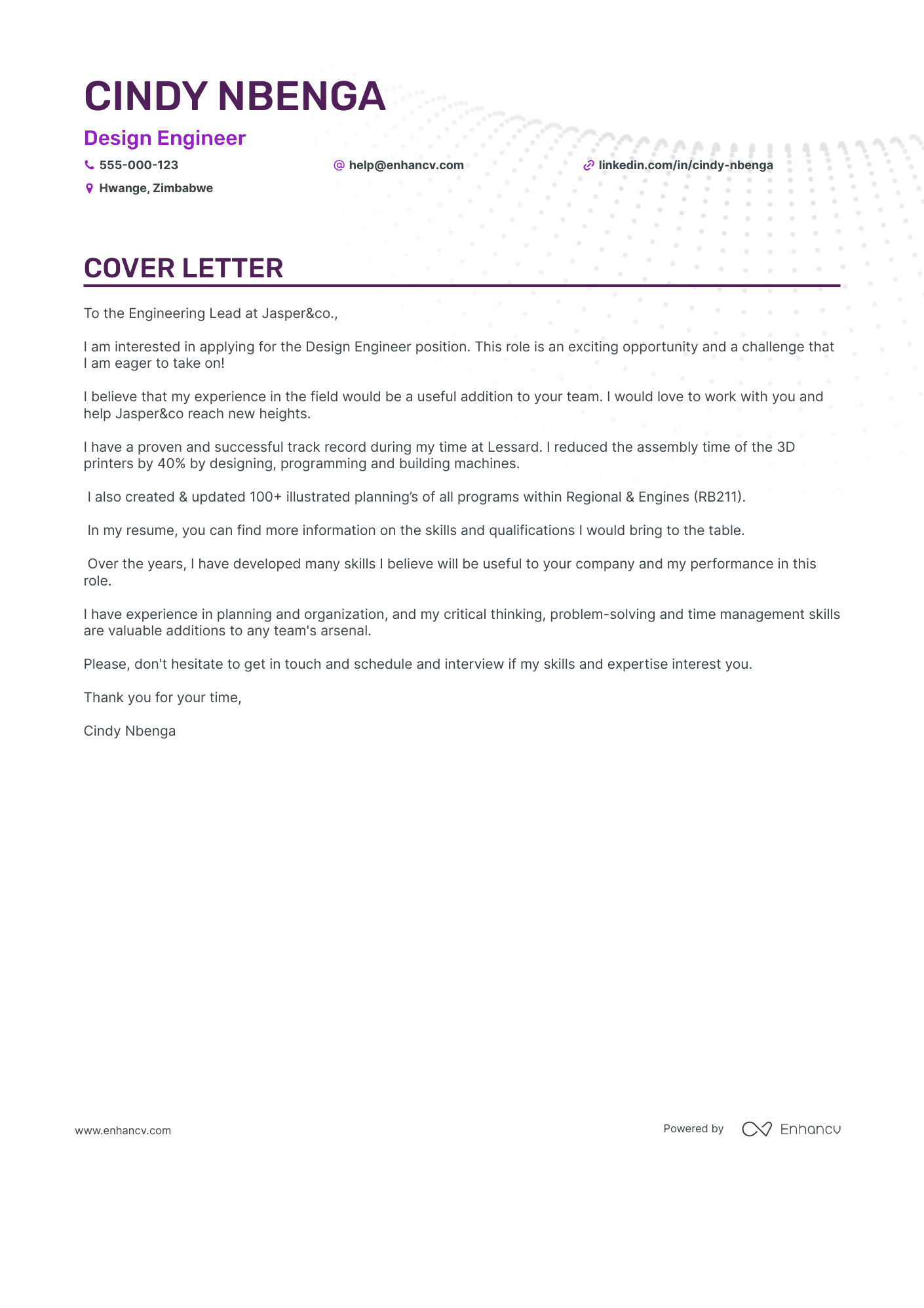 Design Engineer cover letter