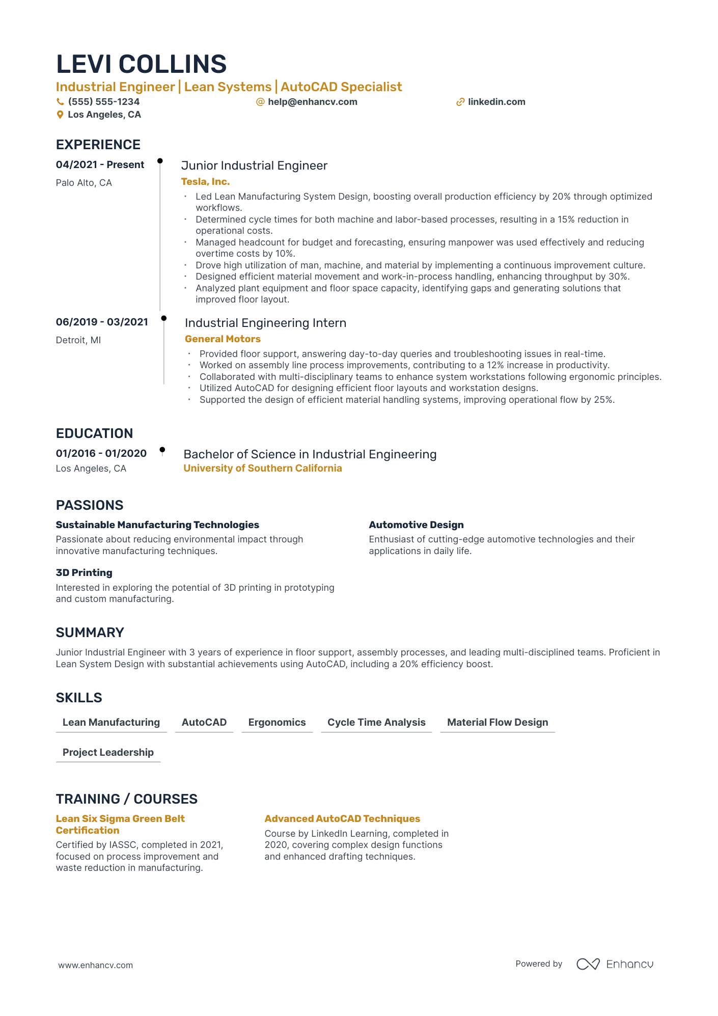 Industrial Production Engineer resume example