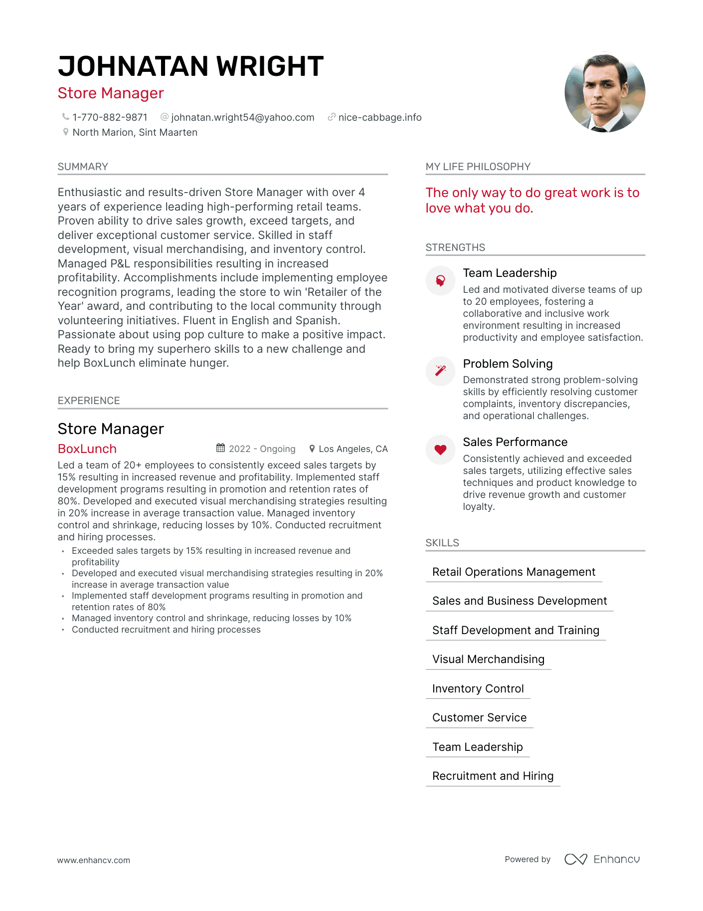 Modern Store Manager Resume Example
